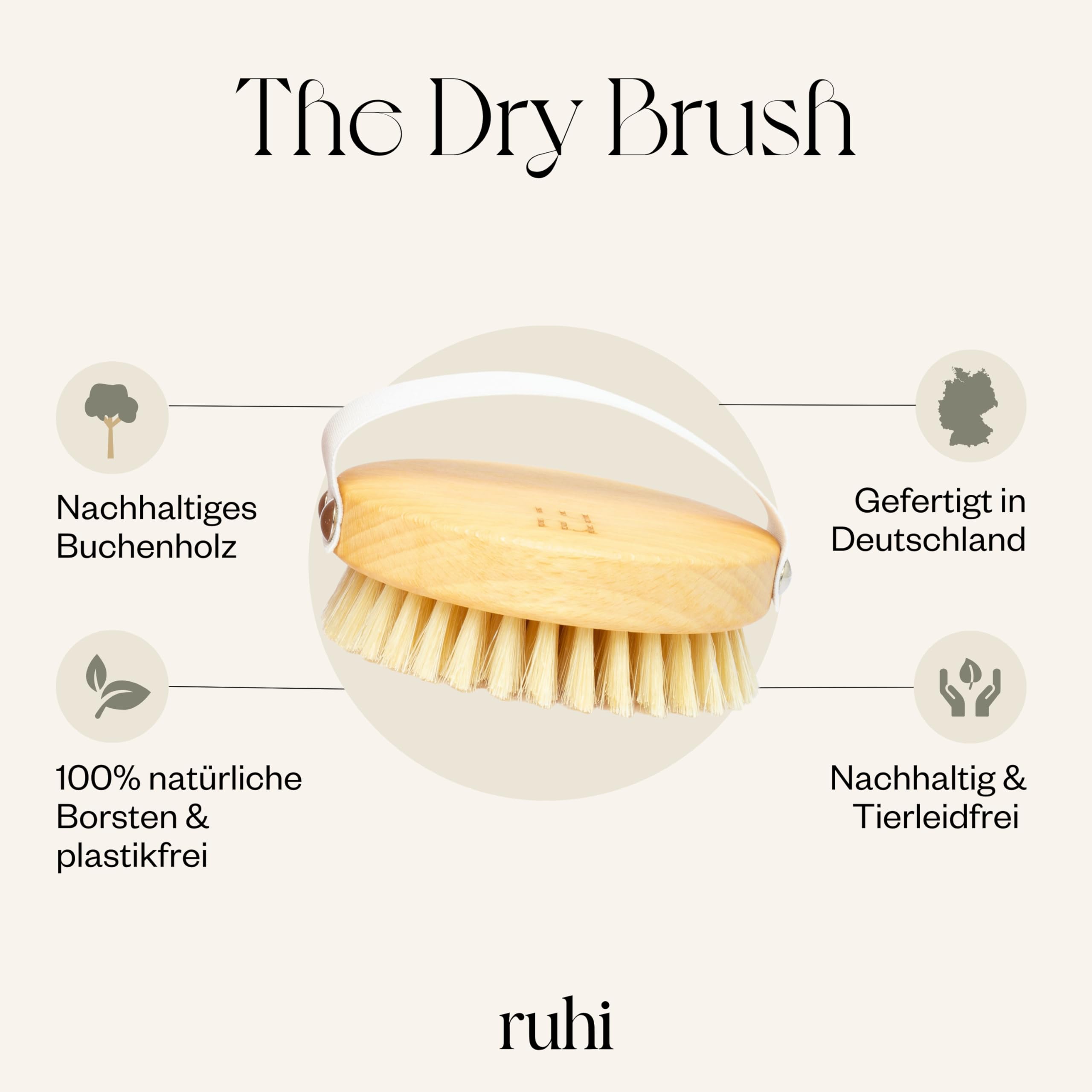 ruhi® Körperbürste Trockenbürste Massagebürste aus Naturborsten Buchenholz plastikfrei Lymphdrainage