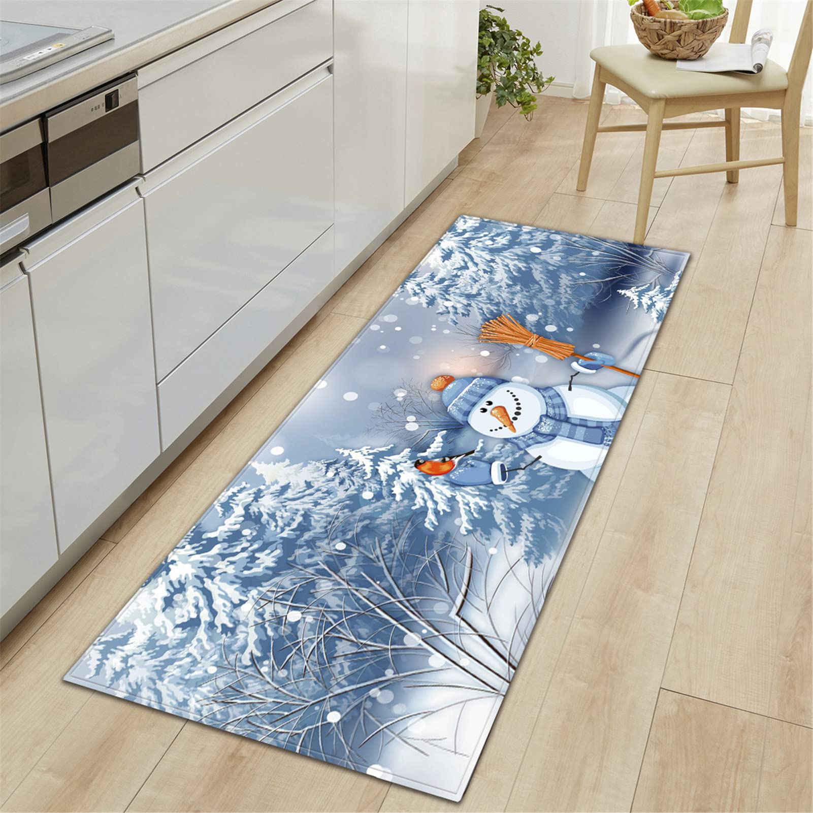 Alfombra De Navidad Alfombra De Pasillo Larga Antideslizante Lavable Alfombra Cocina Navidad Muñeco De Nieve Patrón Felpudo Alfombra Entrada,Decoración Navideña,15,60x180cm/23.6"x70.8"
