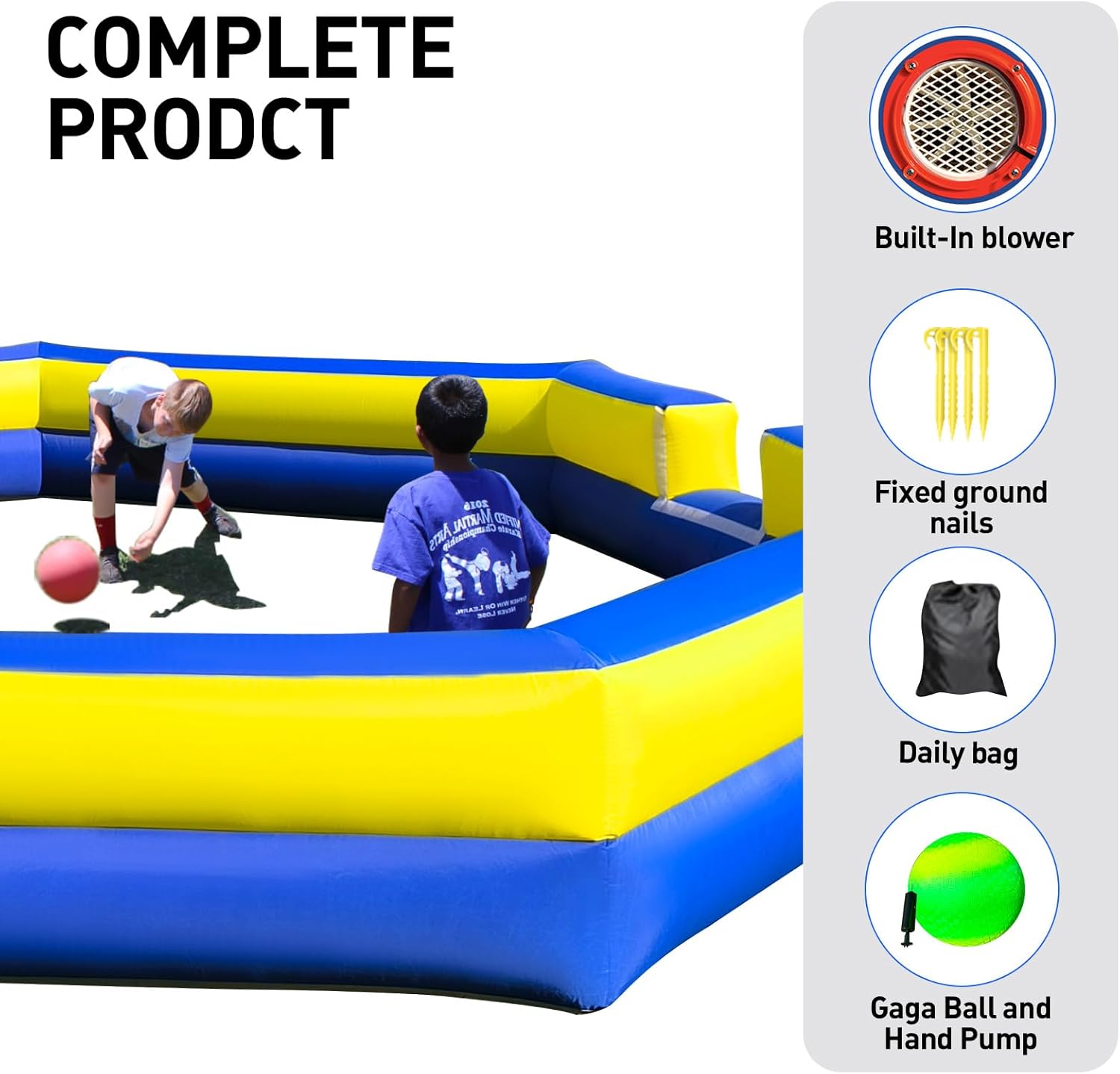 WARSUN 15Ft Gaga Ball Pit with Gagaball and Built-in Blower Portable Gaga Ball Pit Inflatable for Indoor Outdoor School Family Activities Inflatable Sport Games(Includes Hand Pump)