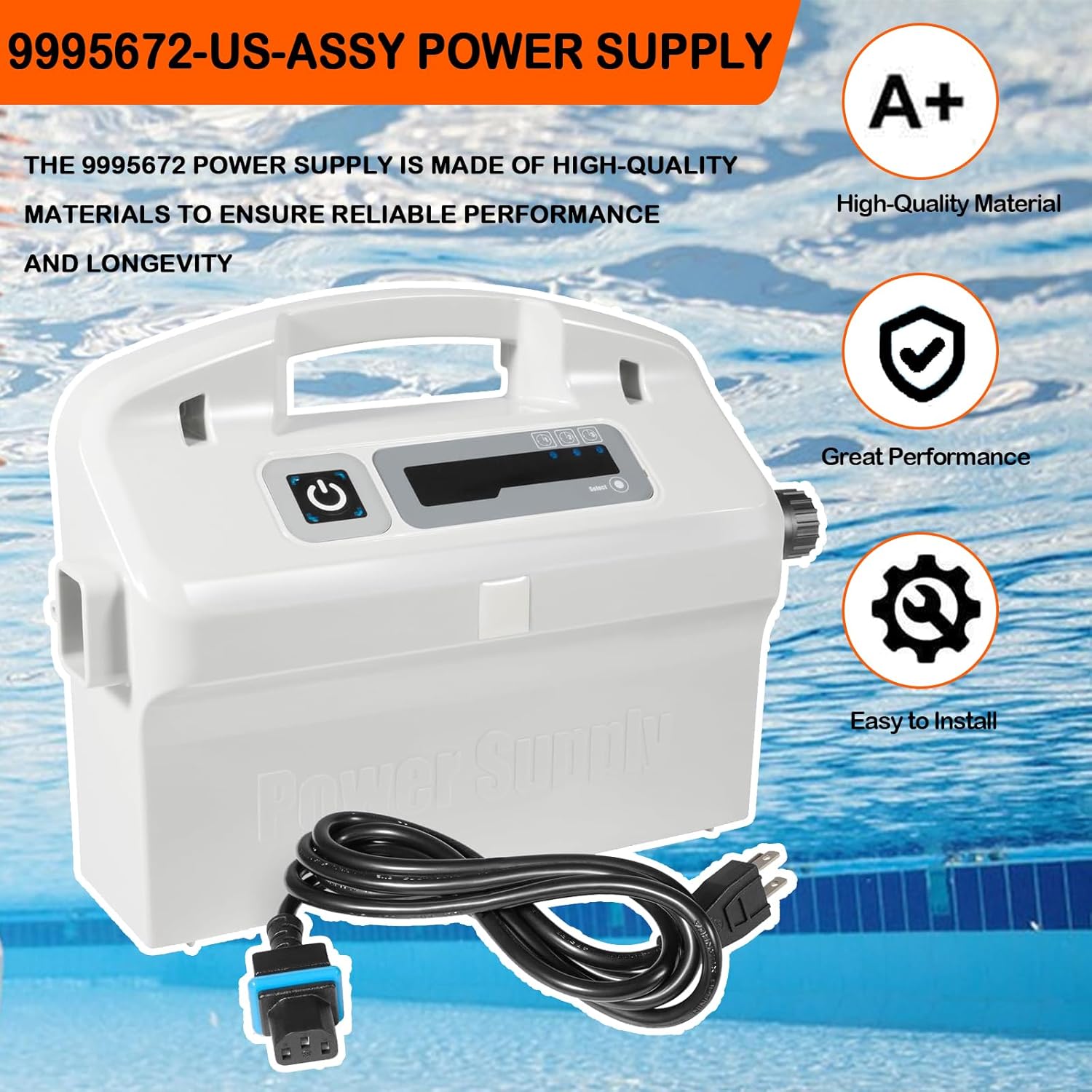 YMT 9995672 Assy Power Supply with Power Cord Replacement Fit for Dolphin Maytronics Atlantis DX3 Endeavor, for Nautilus (Old) and Nautilus CC Plus (Old)