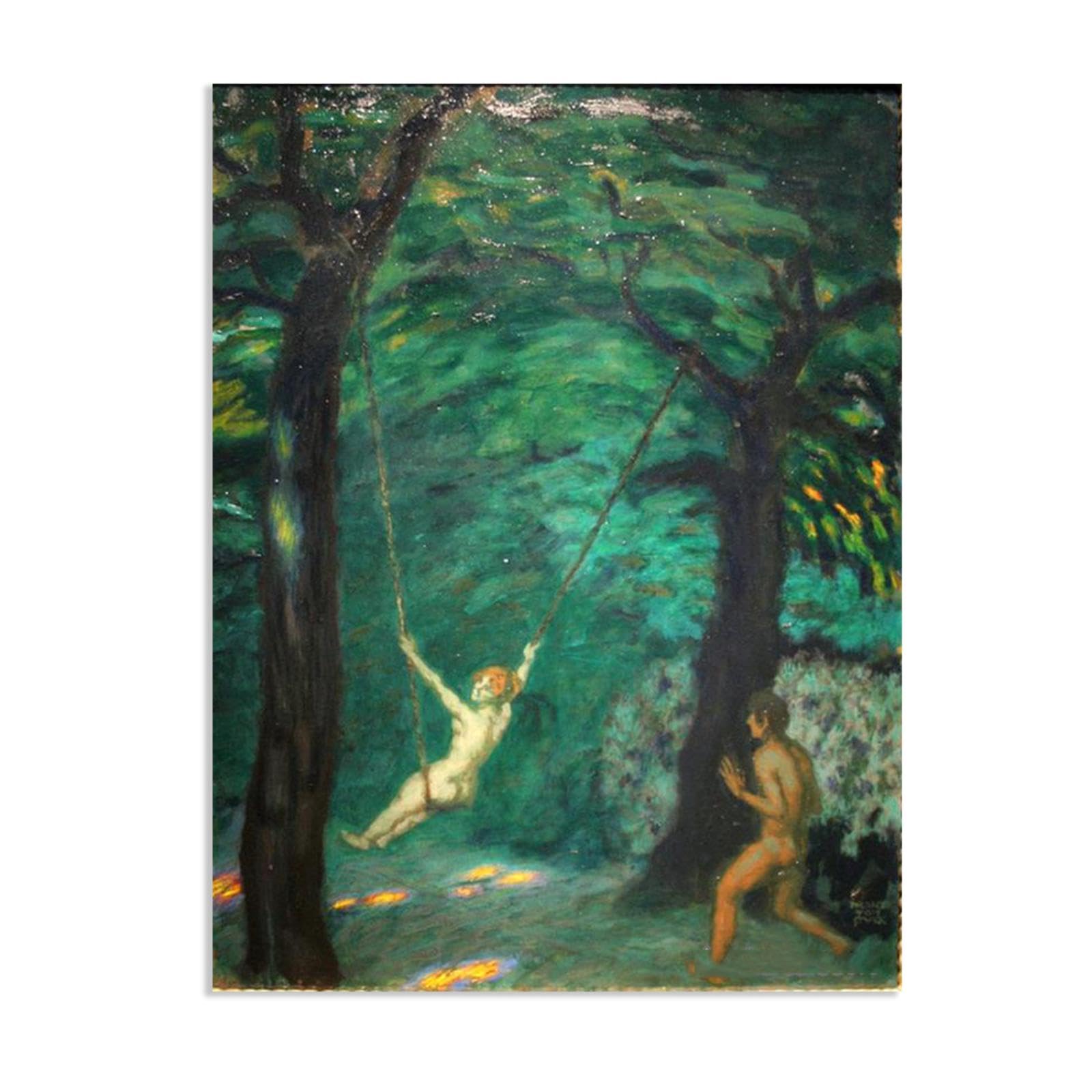 Hau3sh3a Franz von Stuck Wall Art Print The Swing Franz Stuck Painting Reproduction Artwork Abstract Classic Wall Decor for Living Room Bathroom Office 90x70cm(36x28in) Frameless