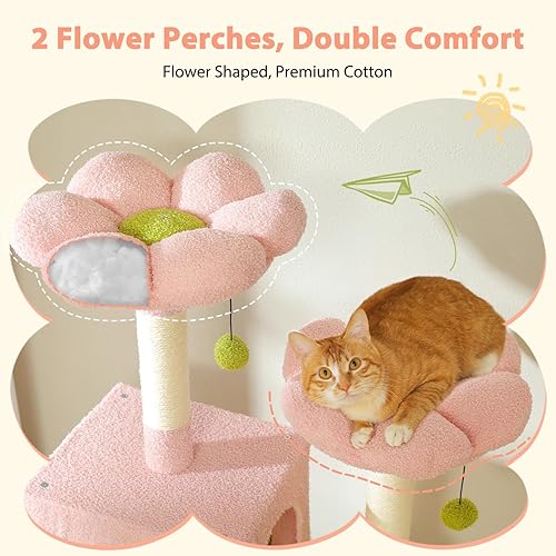 Miniatura 4 de PAWZ Road Árbol de flores para gatos, torre grande para gatos de 72 pulgadas con hamaca de marco de acero y 7 postes rascadores, árbol alto para