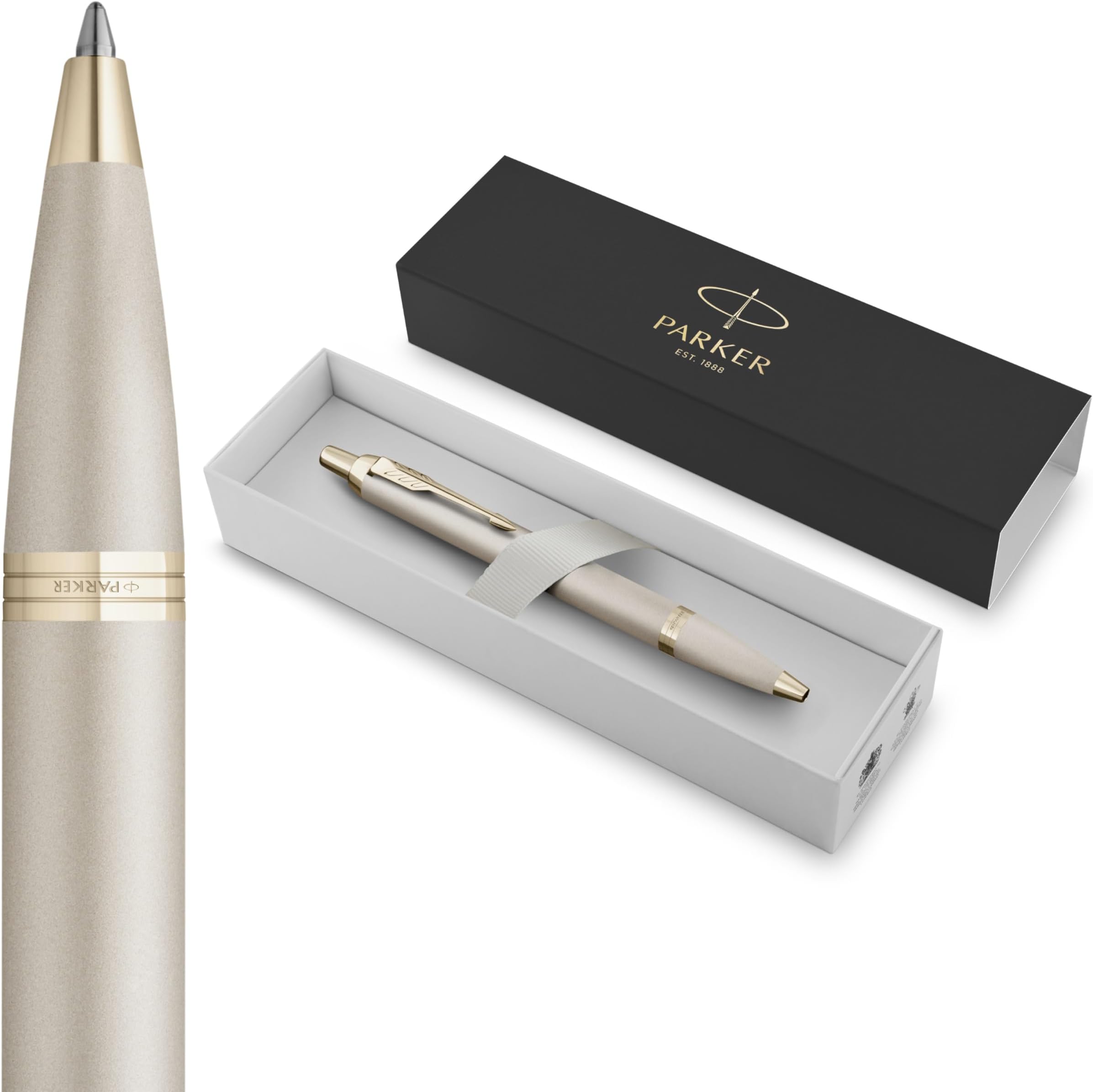 Parker IM Monochrome Ballpoint Pen | Champagne Finish and Trims | Medium Point | Blue Ink | Gift Box