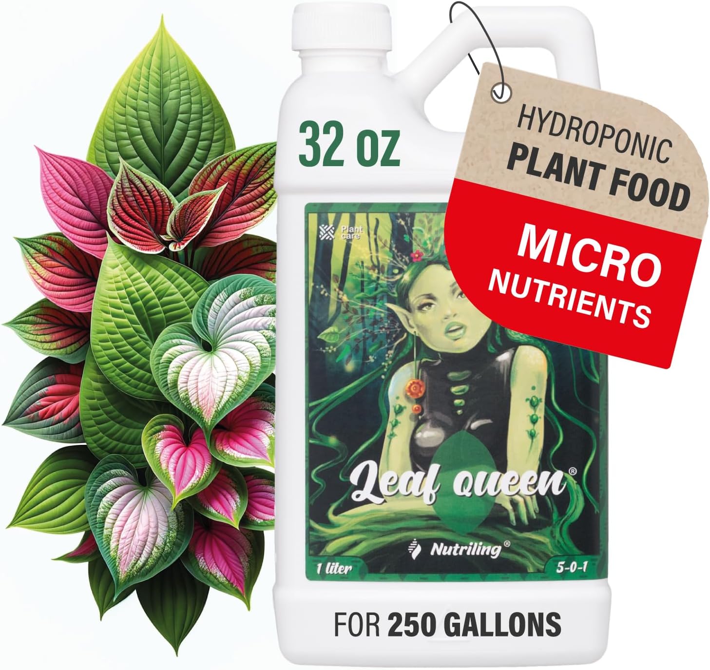 Leaf Queen 5-0-1 Micro Nutrients Liquid Fertilizer for Indoor Plants - Comprehensive House, Fruit Tree, Vegetable Fertilizer by Nutriling 32OZ