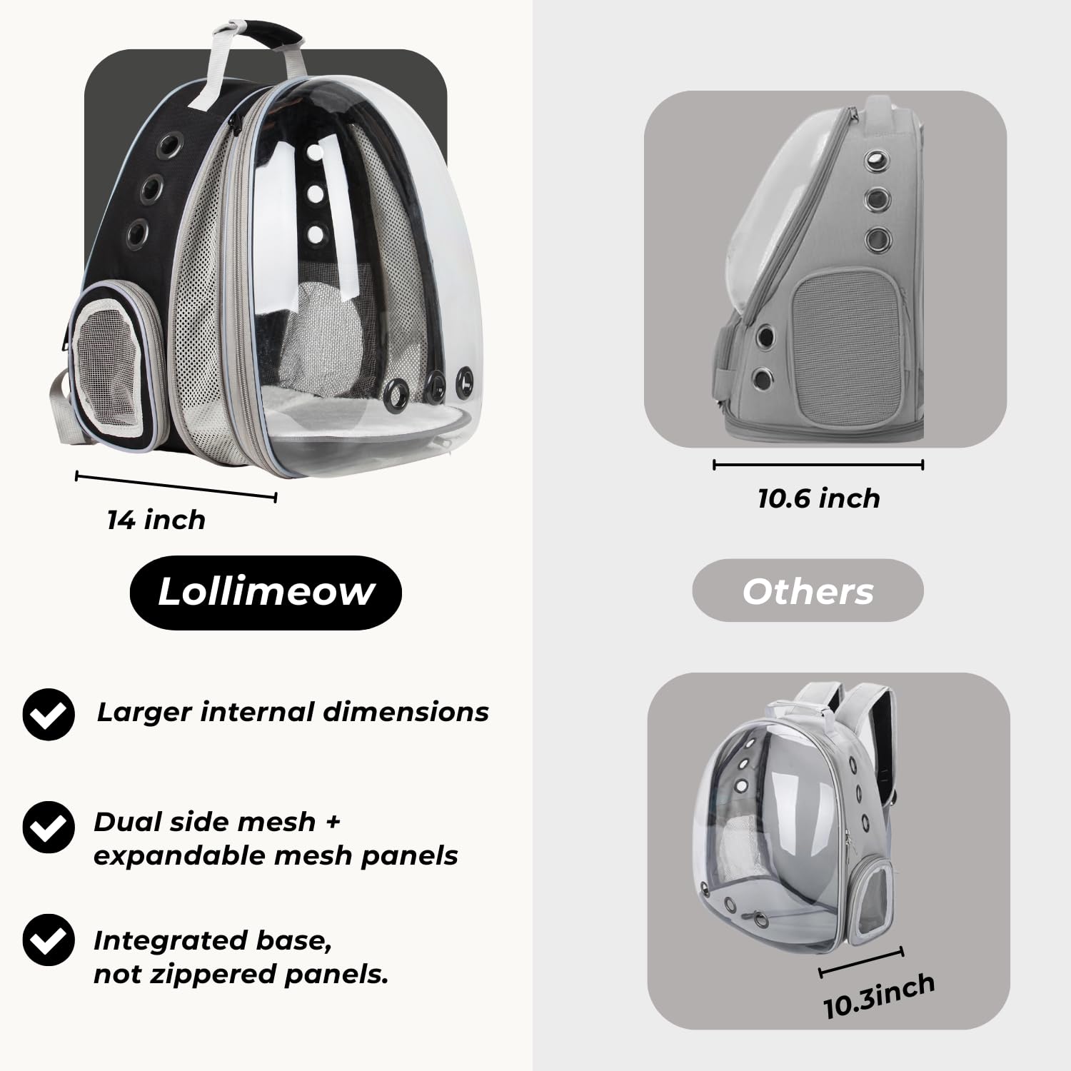 Lollimeow Cat Carrier Backpack, Expandable Bubble Pet Carrier for Cats and Small Dogs, Airline Approved Travel Backpack for Hiking, Walking & Outdoor Adventures - Supports up to 16 lbs - image 5