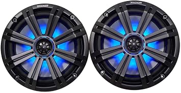 Pair Kicker 45KM84L 8 600 Watt Marine Boat Waterproof Speakers w/LED's KM8 Bundle with Pair Rockville 7.7 Polished Silver Aluminum Wakeboard Tower Speaker Enclosures