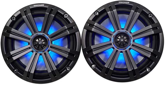 Pair Kicker 45KM84L 8 600 Watt Marine Boat Waterproof Speakers w/LED's KM8 Bundle with Pair Rockville 7.7 Polished Silver Aluminum Wakeboard Tower Speaker Enclosures