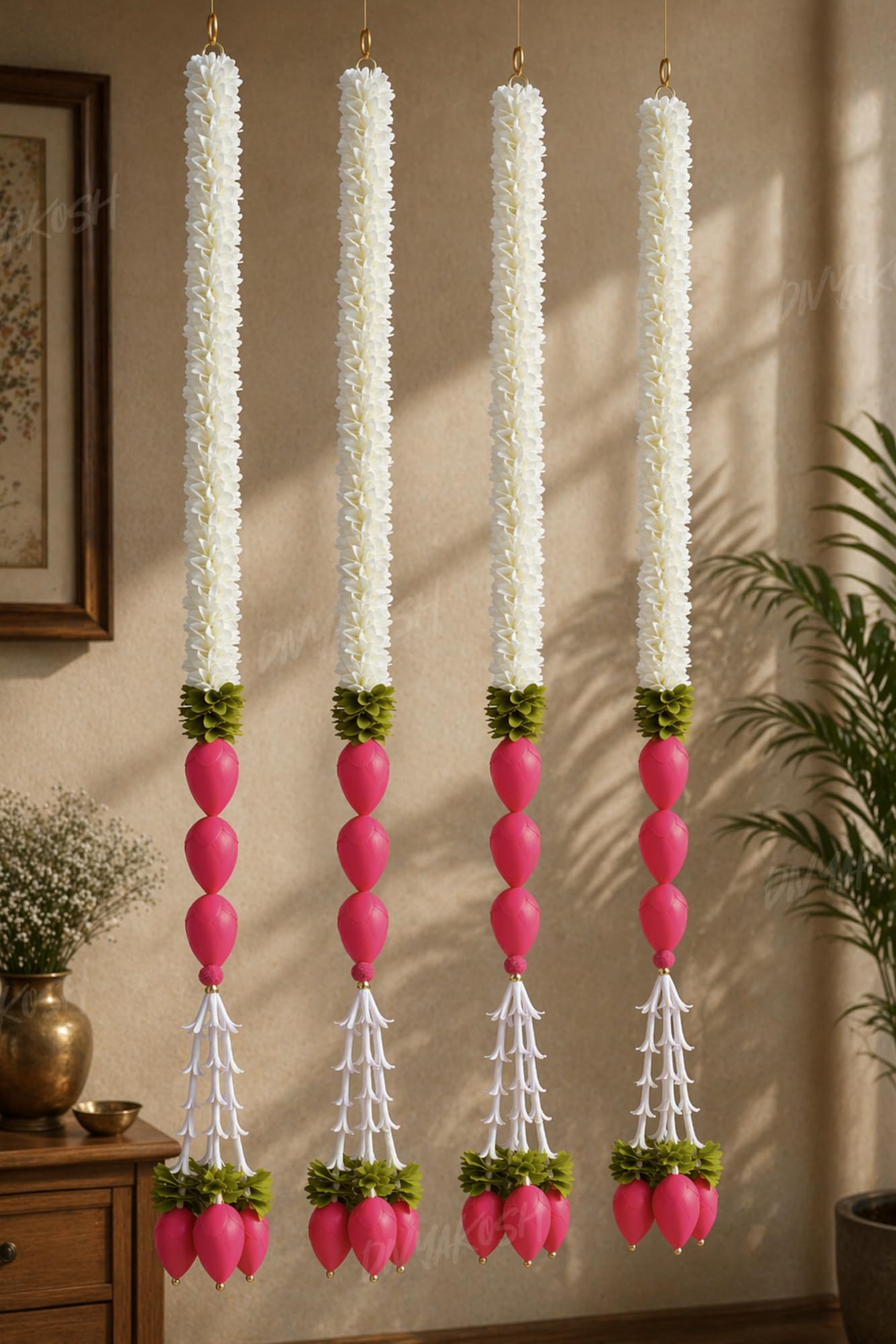 Divyakosh Artificial Flower Hanging 4 Pcs (Size 4 Ft Each) | Lotus Jasmine Hangings Flowers Decoration Items | Wall & Door Decoration Items Hanging for Temple, Diwali, Wedding Stage Décor