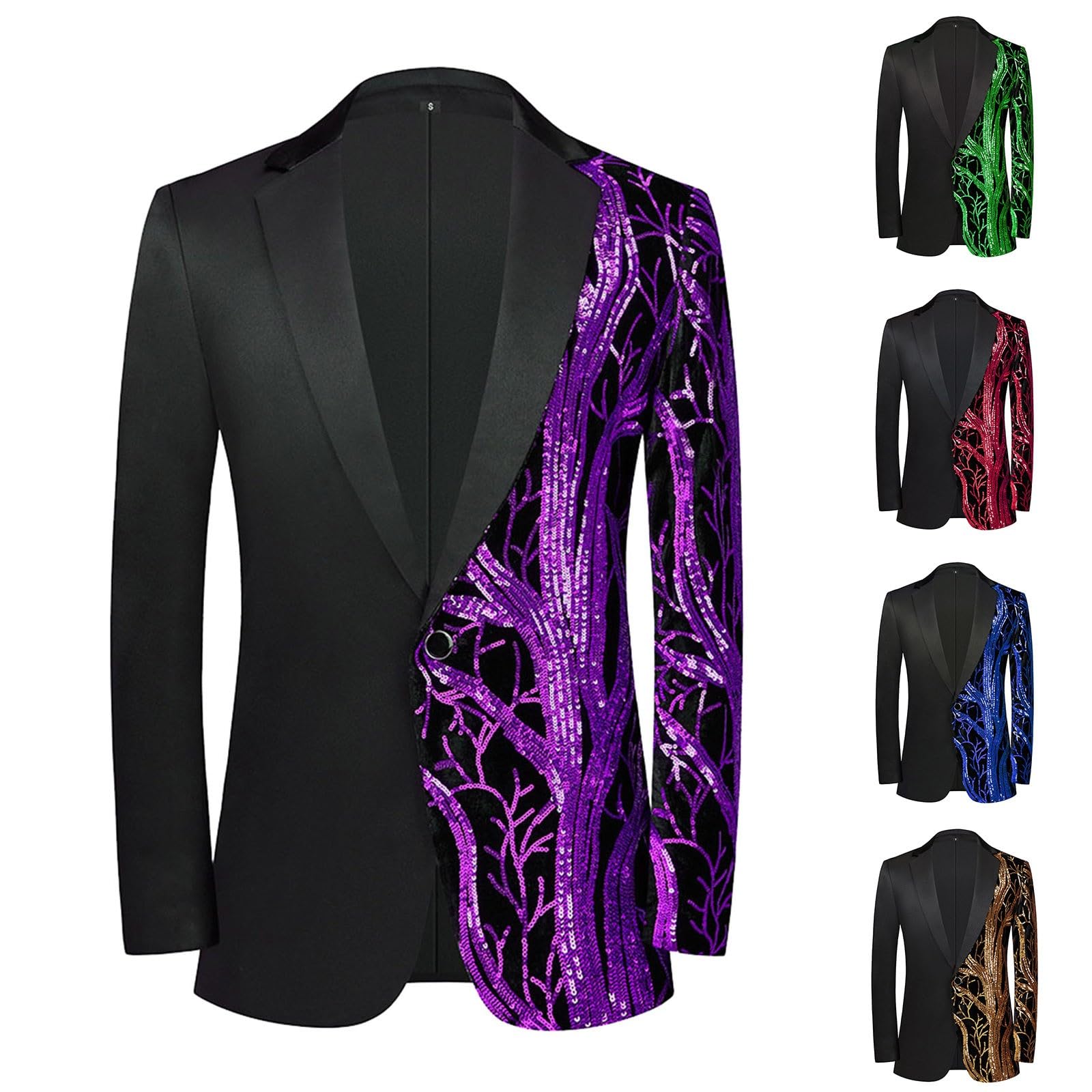 Herren Pailletten Sakko, Blazer Herren Farbblock, Männer Anzug Mantel Langarm, Sakko Herren Regular Fit Hausanzug Freizeitanzug Anzugjacke für Hochzeit, Party, Festlich