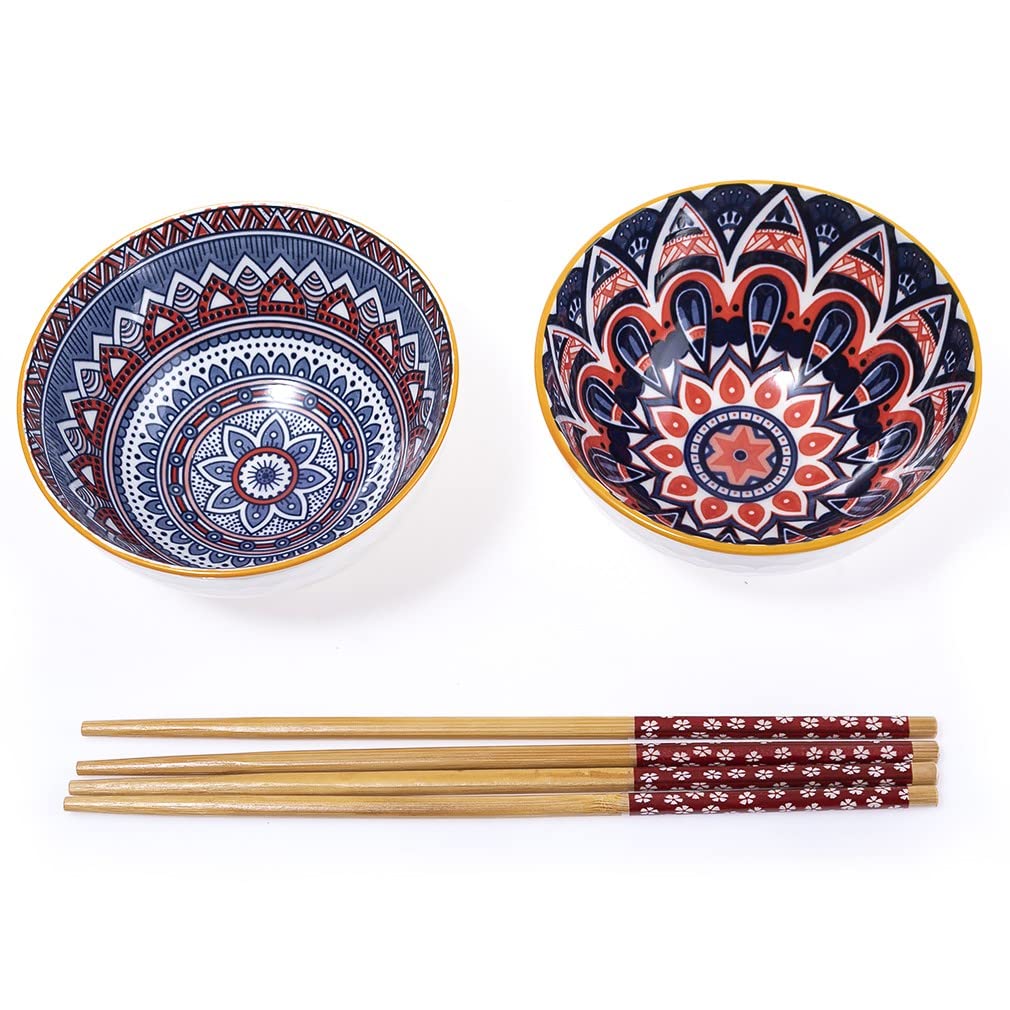 lachineuse Set of 2 Bowls and Chopsticks – Ethnic Design – Asian Tradition