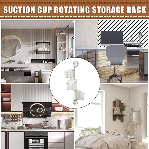 Miniatura 3 de Organizador de ducha con ventosa - Contenedor giratorio de montaje en pared con drenaje - Caja de almacenamiento de pared de baño para organización