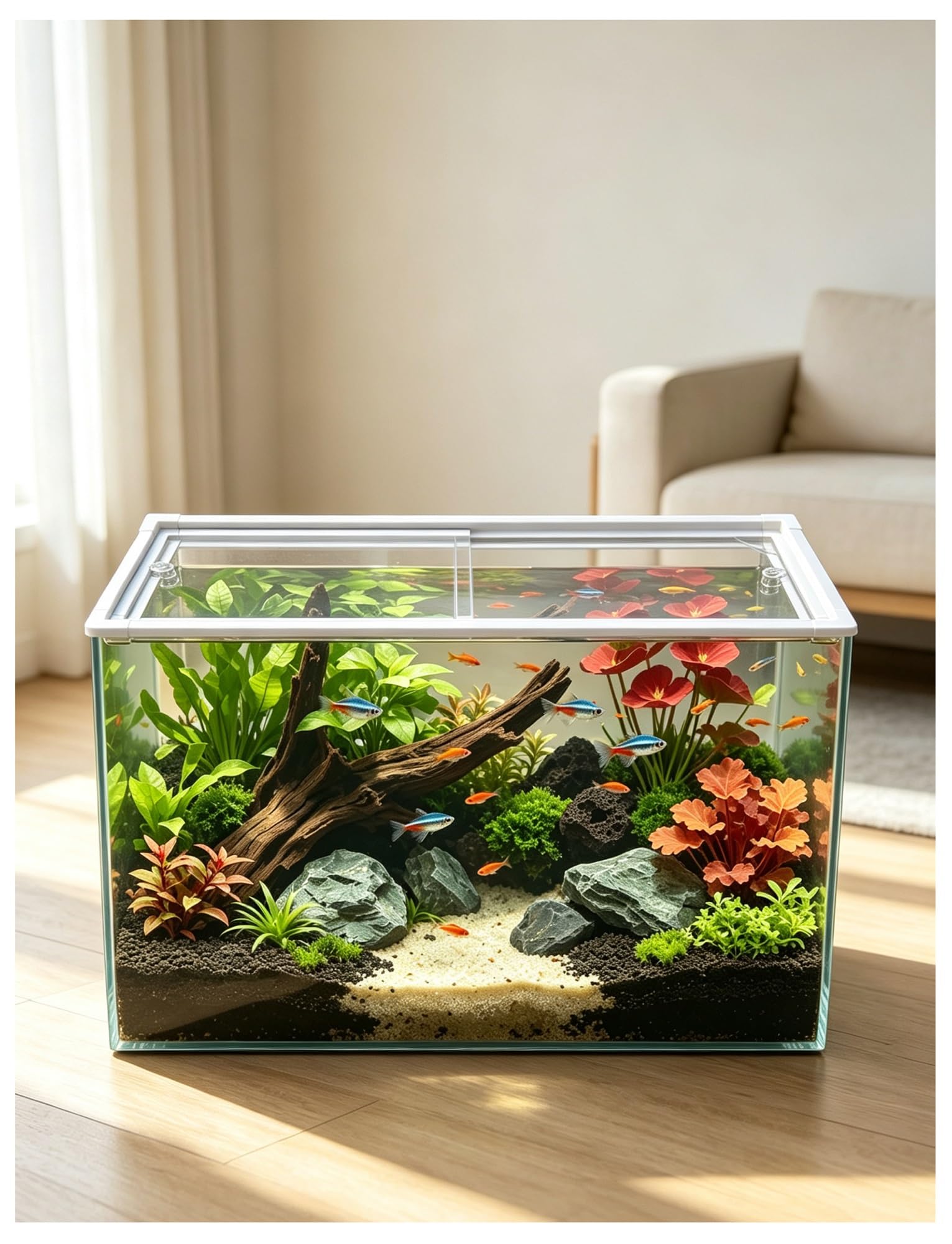 Generico Coperchio Scorrevole in Vetro per Acquario con Telaio in Alluminio