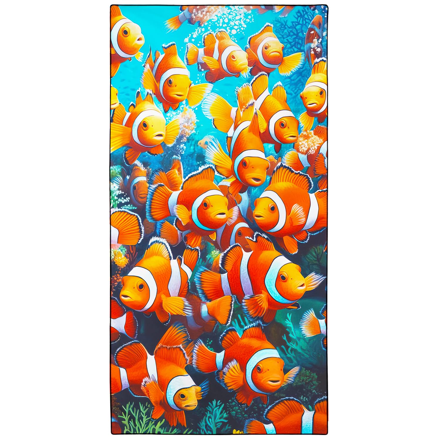Violetpos Mikrofaser Groß Strandtuch 90x180 cm - Schnelltrocknendes & Kompaktes Handtuch/Strandhandtuch, Clownfisch-Schwarm Motiv Badetücher für Reise Urlaub Camping mit Tasche