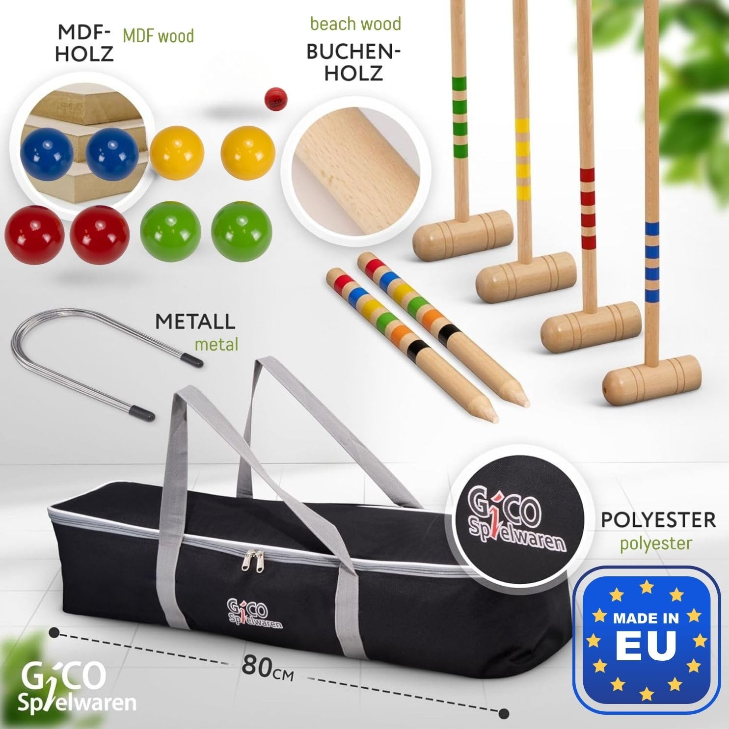 GICO KROBOC - Qualitäts Krocket und Boccia Spiel im Set - 2 Spiele in 1: Der Garten Spielspaß als Kombiversion incl. Transporttasche -Made in EU-3108