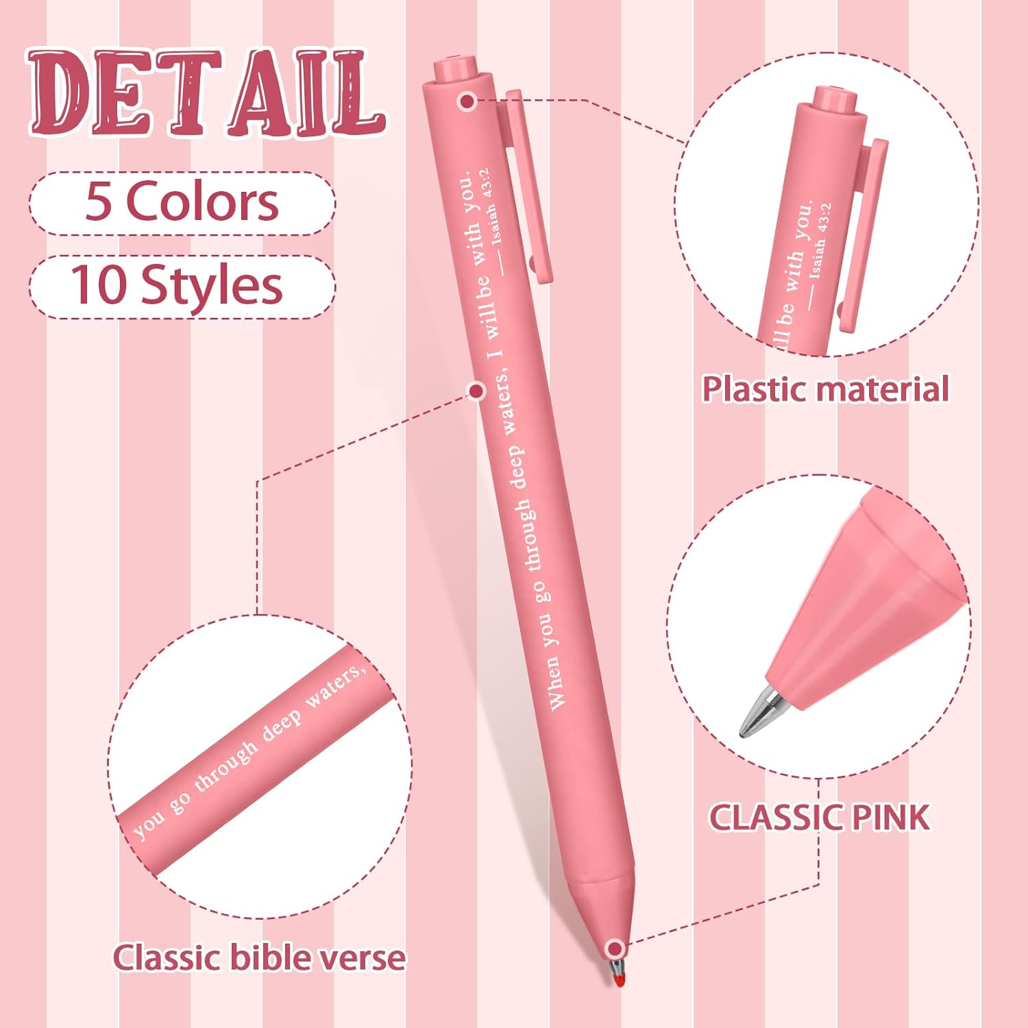 Cholemy 50 Pcs Bible Verse Pens Christian Gifts Bulk, Christian Pens for Women Inspirational Quotes Writing Tool Retractable Black Ink Religious Ballpoint for Women Men School Office(Pink)