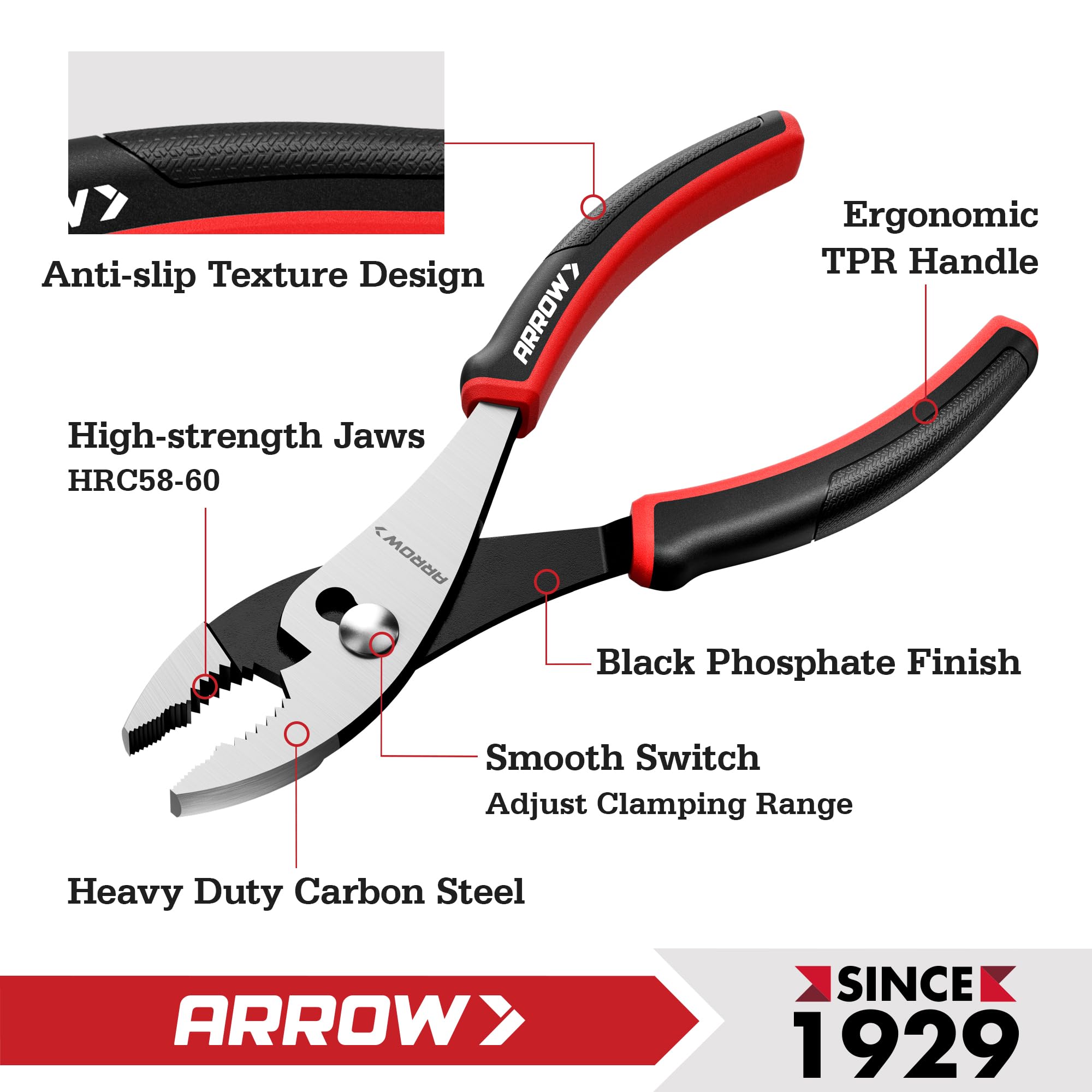 Arrow Slip Joint Pliers - 8 Inch High Carbon Steel -5 Arrow Slip Joint Pliers - 8 Inch High Carbon Steel -5
