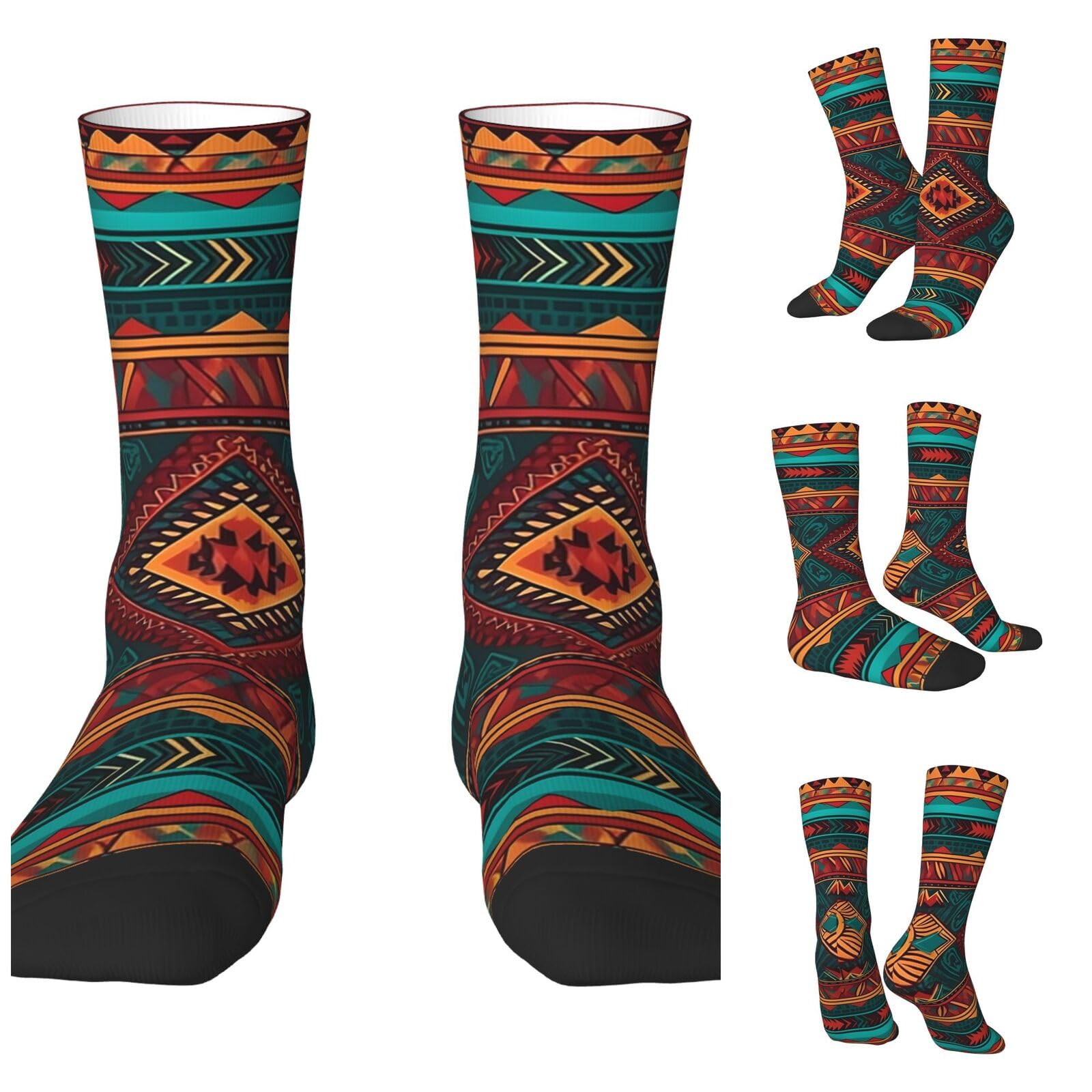 LZQPOEAS Ethnic Geometric Pattern Athletic Socks Unisex Cushioned Crew Socks Hiking Running Calf Sock Soft Above Ankle Sock