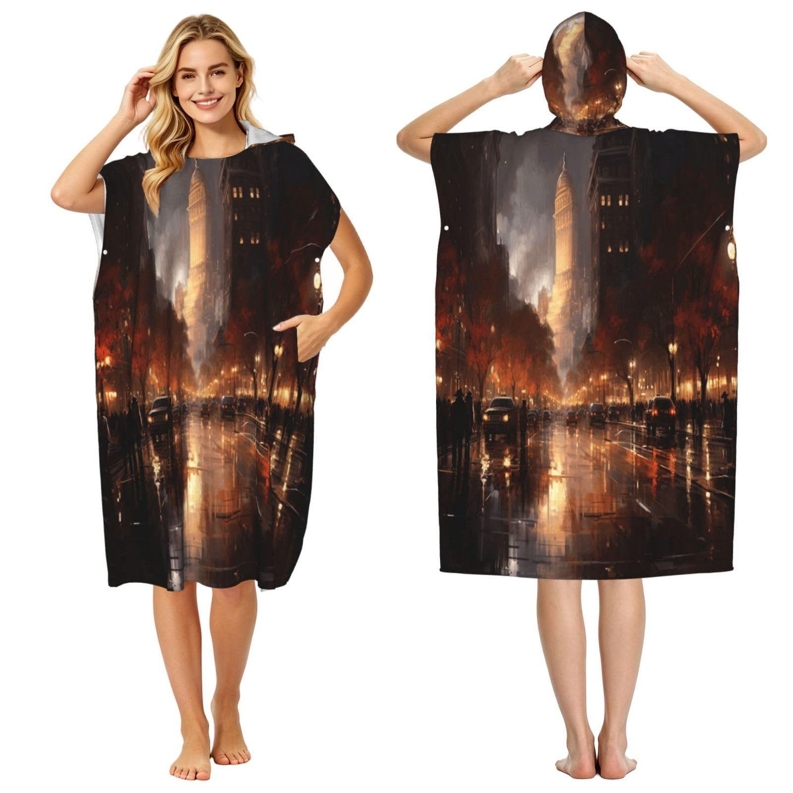DTHKJNLSF Streets In The Rain Adult Hooded Beach Poncho Towel
