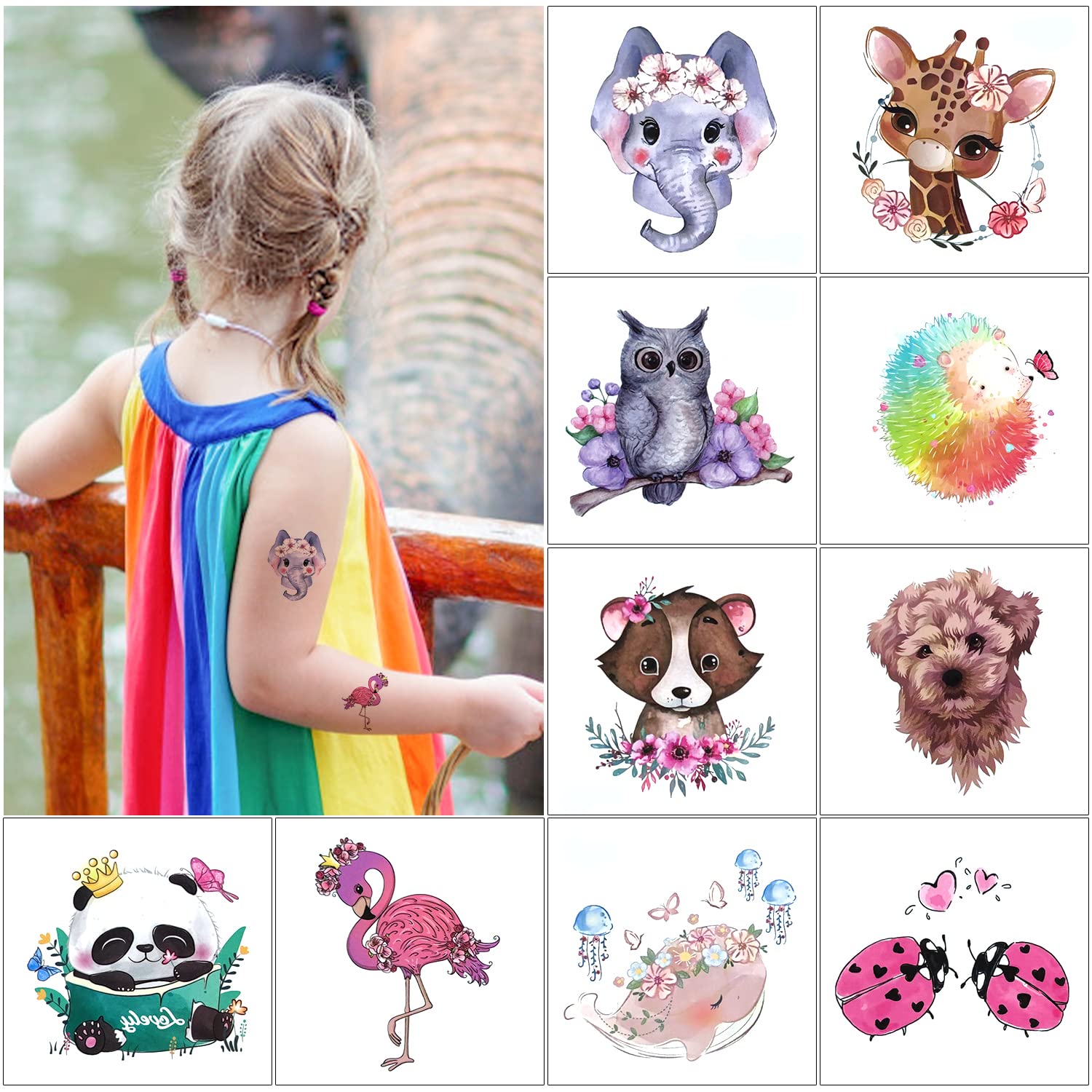Tatuajes Temporales De Gatos Para Niños – 10 Hojas Grandes (6x6 Cm) Con Diseños De Animales, Impermeables Y Seguros, Ideales Para Fiestas Y Cumpleaños