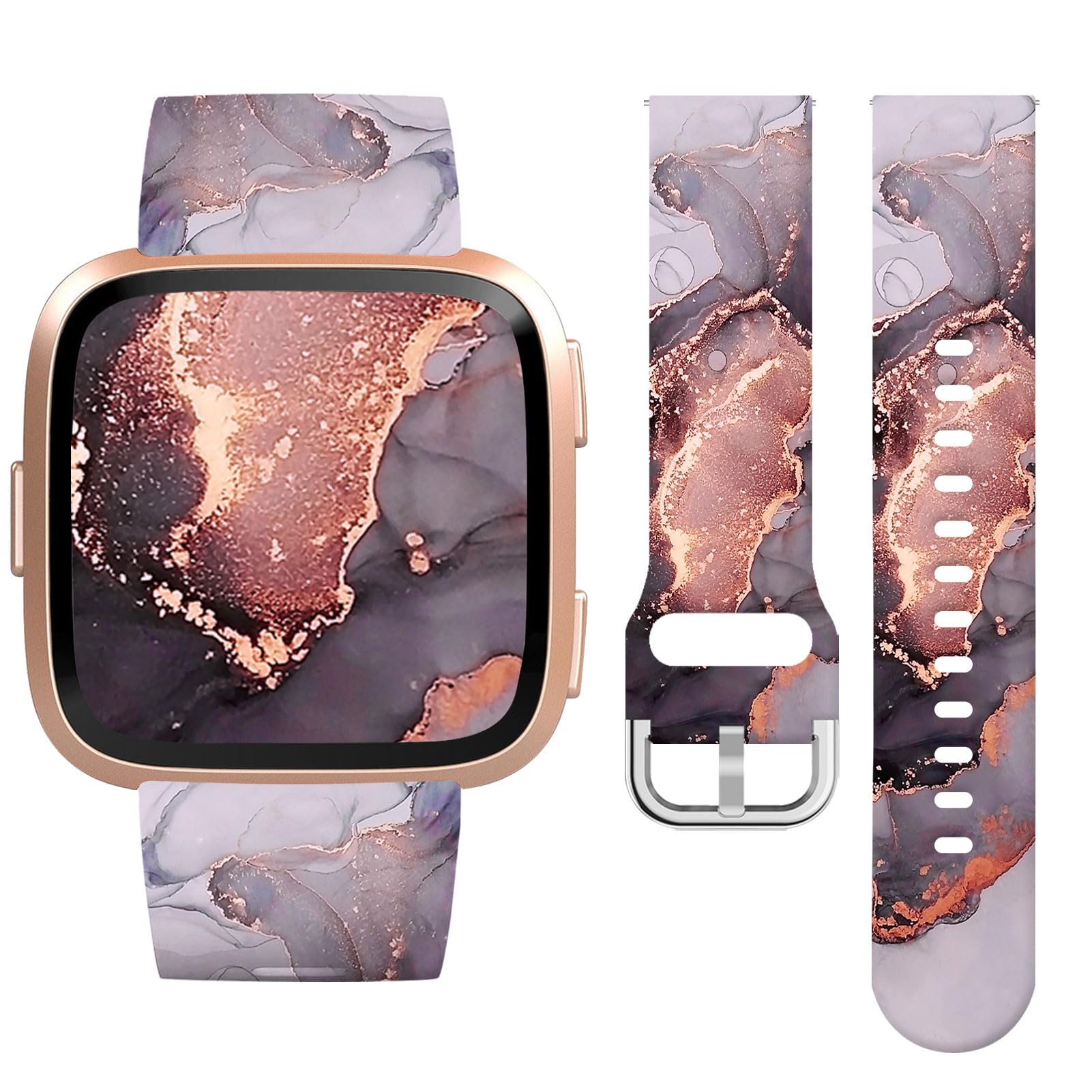 Vozehui Marble Silicone Straps for Fitbit Versa/Versa 2/Versa Lite, Soft, Unique Printing Technology, Comfortable to Wear, Waterproof and Durable Replacement Band for Men Women