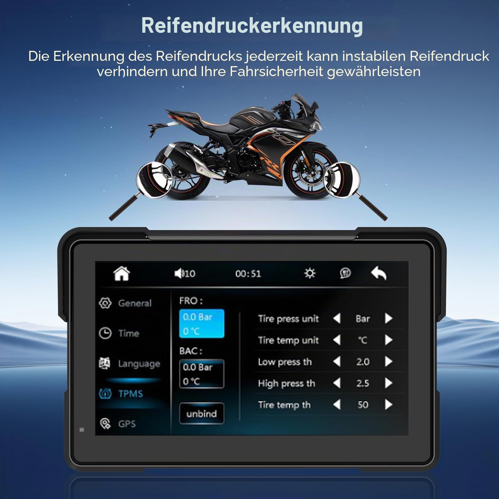 7" Motorrad CarPlay Display, Kabelloses CarPlay & Android Auto, IPX67, GPS | Kompatibel mit TPMS, Apple CarPlay & Android Auto, Dual Bluetooth, Sprachsteuerung, GPS
