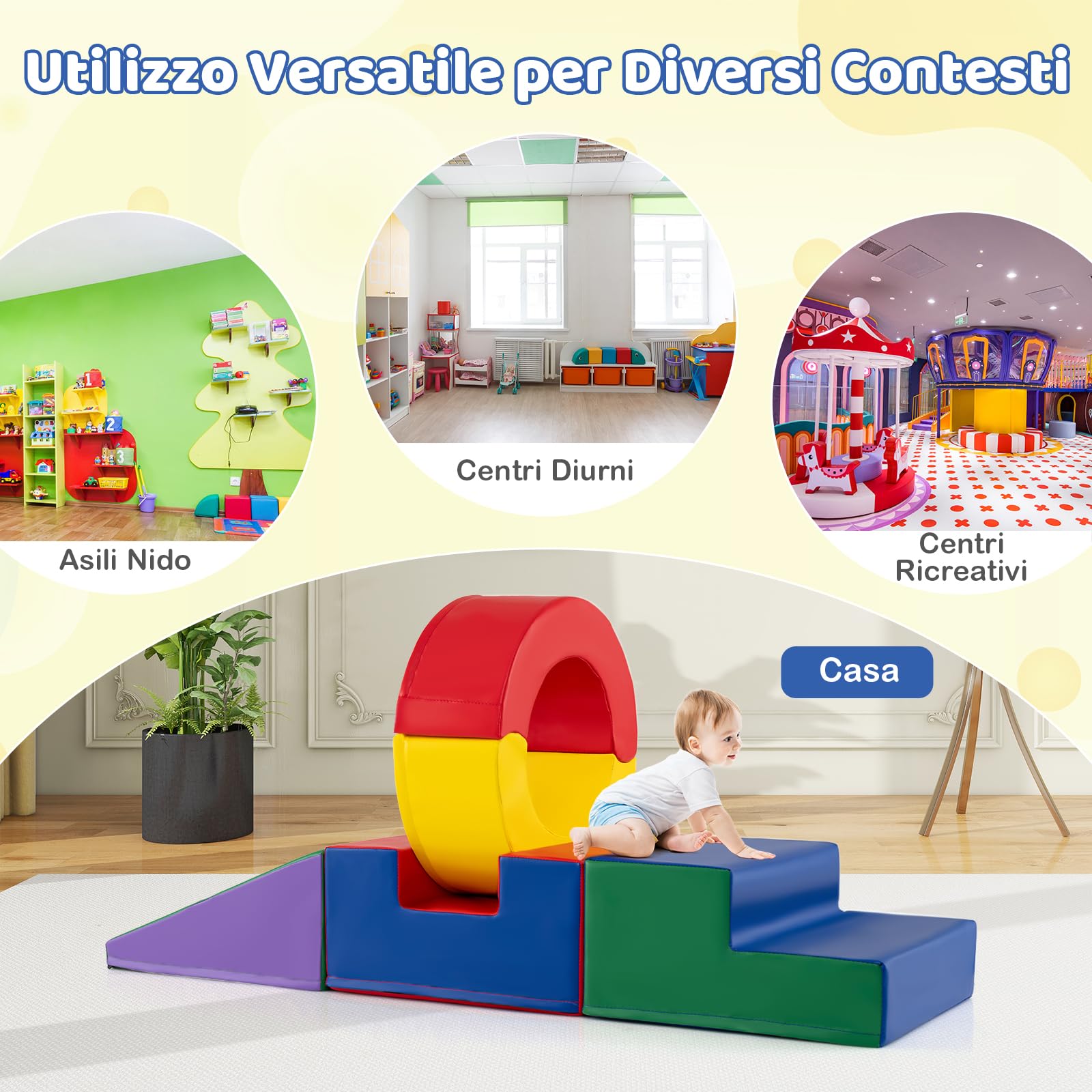 COSTWAY Set di 5 Blocchi in Schiuma EPE per Bambini, Set Gioco da Arrampicata con Rivestimento Rimovibile in Finta Pelle Impermeabile, Blocchi di Costruzione Morbidi per Bambini 12+ Mesi