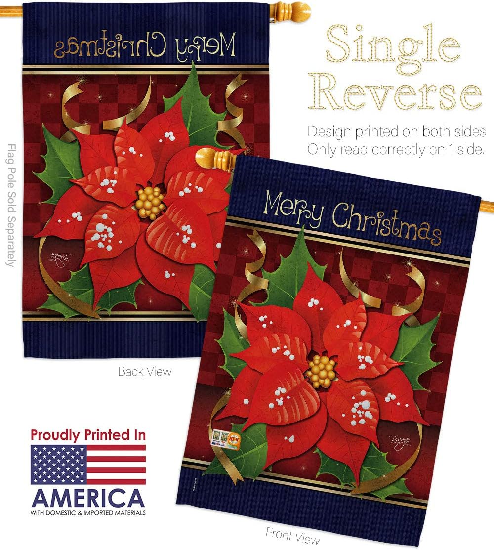 Poinsettia Love House Flag Dowel Set Wintertime Christmas Santa Marry Xmas Present Reindeer Season Snow Small Decorative Gift Yard Banner Made In USA 28 X 40