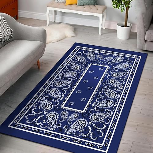 Alfombra bandana personalizable para sala de estar, color azul y blanco, tapete antideslizante para niños, lavable a máquina, transpirable,