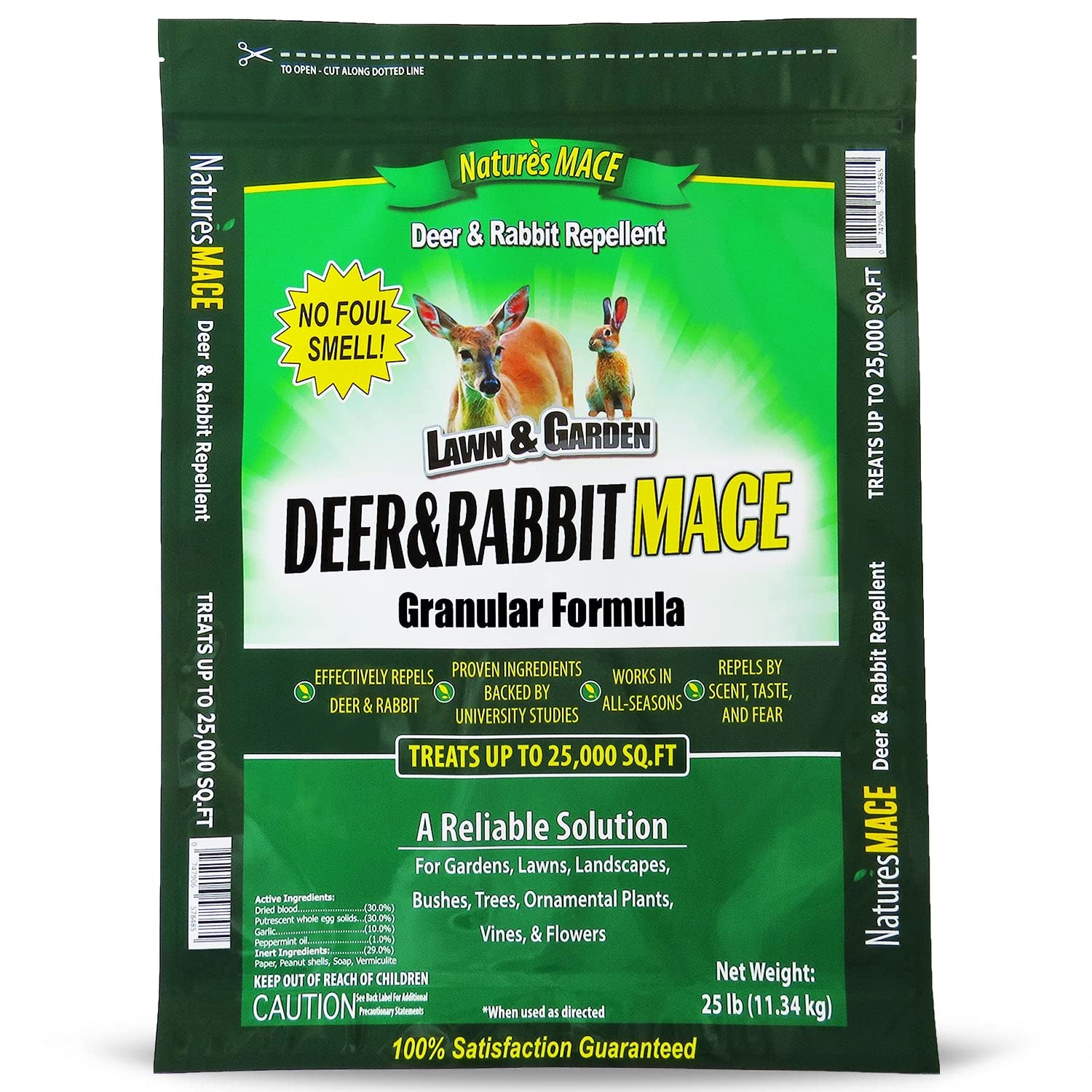 Nature's MACE Deer & Rabbit Repellent 25lb, Covers 25,000 Sq Ft, Repel Deer from Your Home & Garden, Deterrent, Safe to use Around Children, Plants, Produce, Protect Your Garden Instantly, Plant Safe
