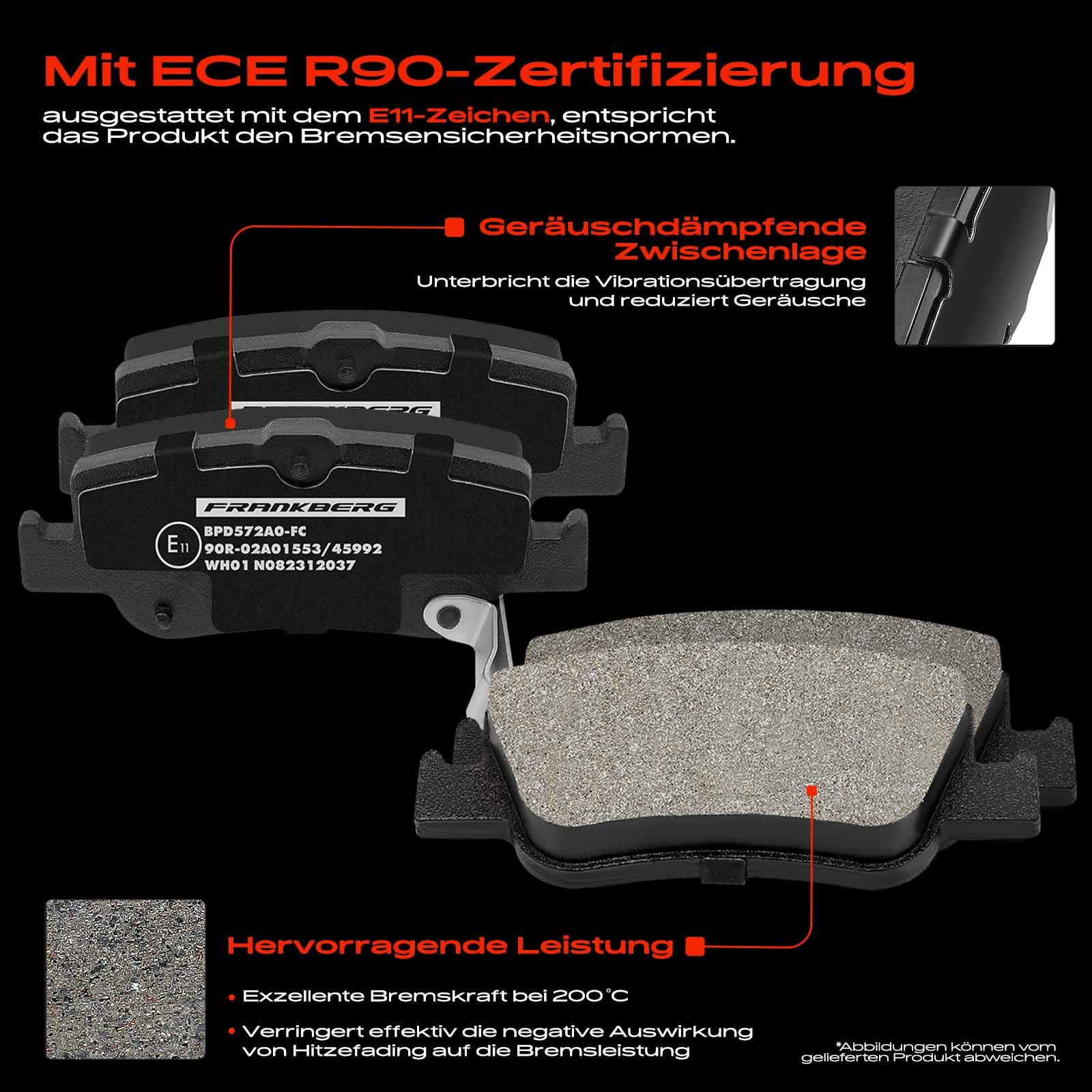 Frankberg Bremsensatz inkl. 2x Bremsscheiben + 4x Bremsbeläge Hinten Kompatibel mit A.u.r.i.s Kombi E18 A.u.r.i.s E18 A.u.r.i.s E15 Replace# 0446602280,0446602182