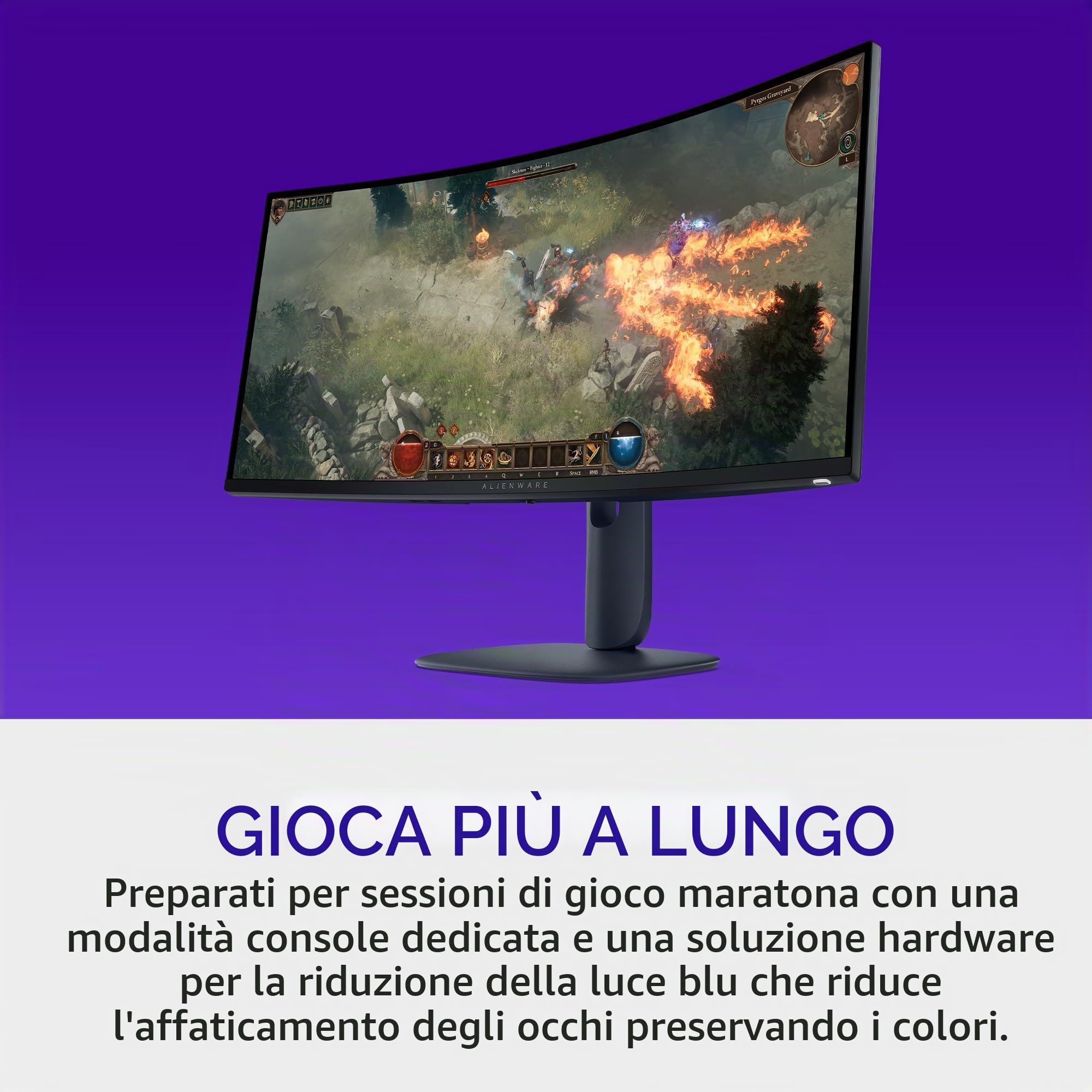 Alienware 34 monitor da gioco curvo - AW3425DWM - WQHD 34 pollici 180Hz 1 ms, 1500R, AMD FreeSync Premium, VESA AdaptiveSync.