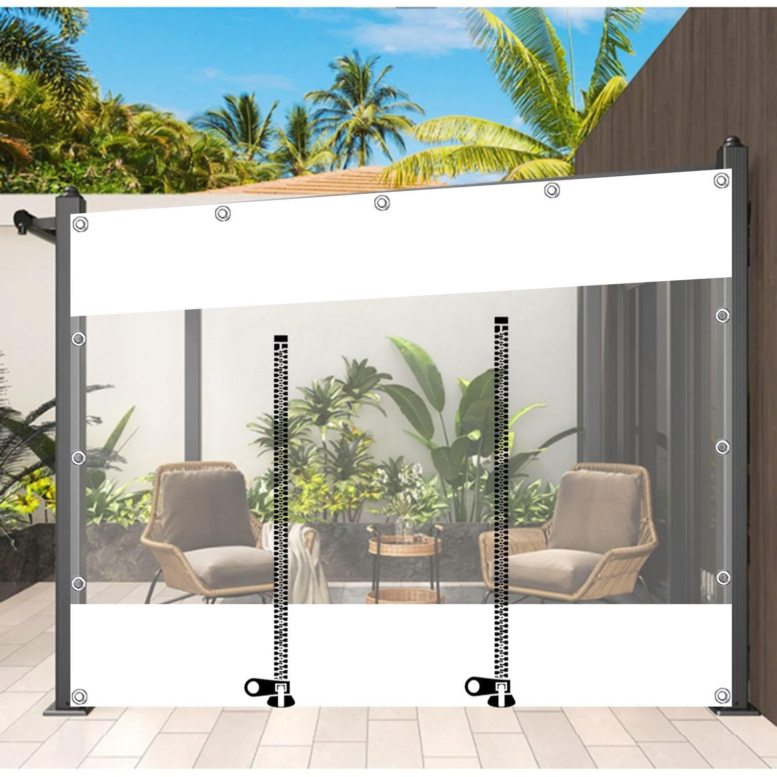 Waterproof Transparent Tarpaulin Curtains, Clear Gazebo Side Panels With Pvc Tarpaulin and Zip, Outdoor Heavy Duty Tarpaulin With Eyelets, for Pergola Patio Porch Carport,LxH-4.2x2.3m/13.8 * 7.5ft