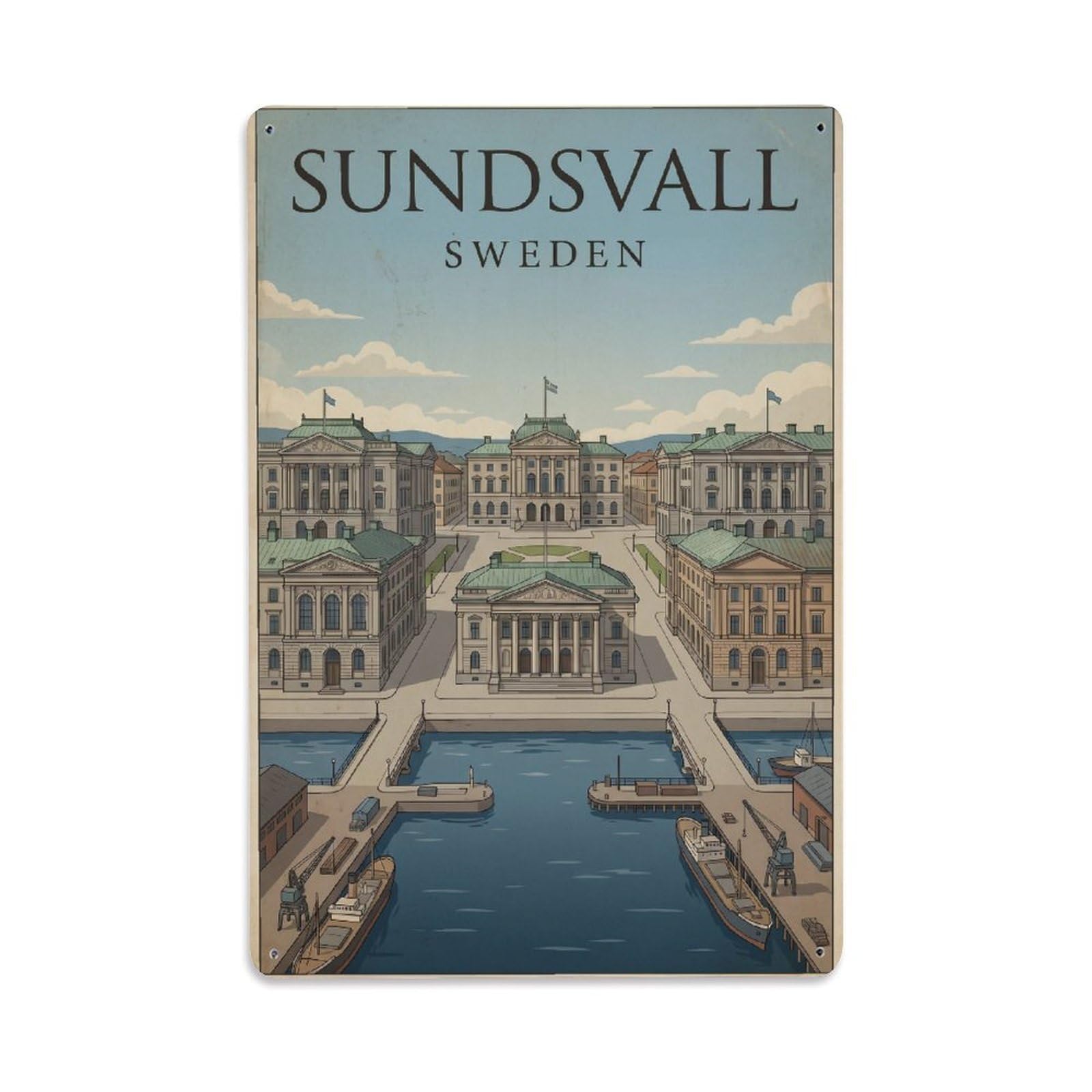 Metal Tin Sign Vintage Travel Sweden Sundsvall
