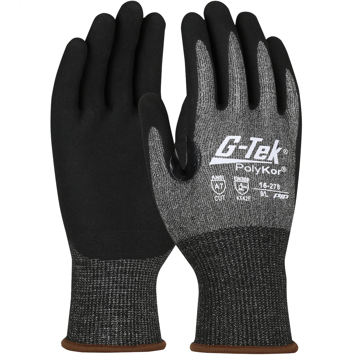 G-Tek PolyKor X7 Seamless Knit PolyKor X7 Blended Glove with Nitrile Coated MicroSurface Grip on Palm & Fingers - Touchscreen Compatible XS