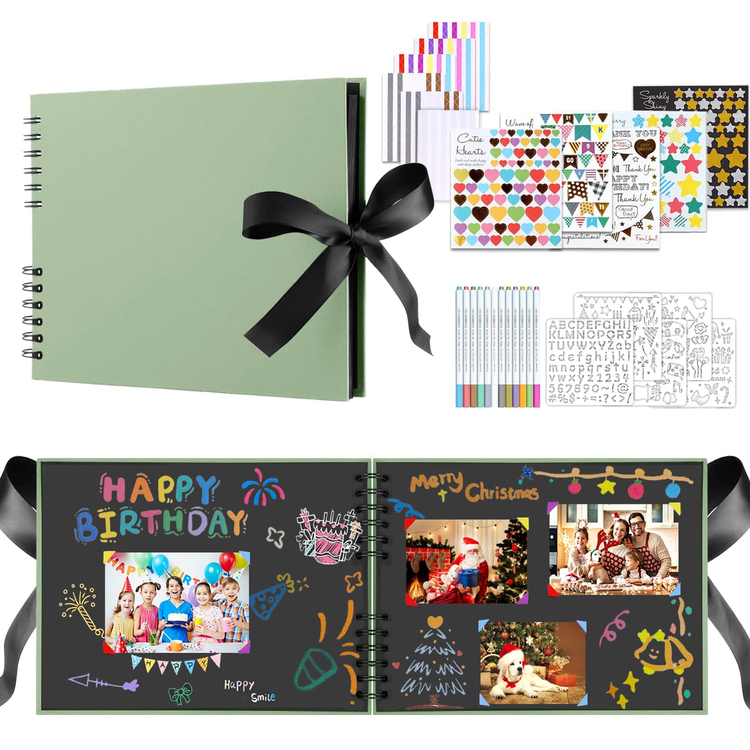 SYMOLO Photo Album Scrapbook Supplies Kit, 30 x 21 cm 80 Page Memory Book — image 1