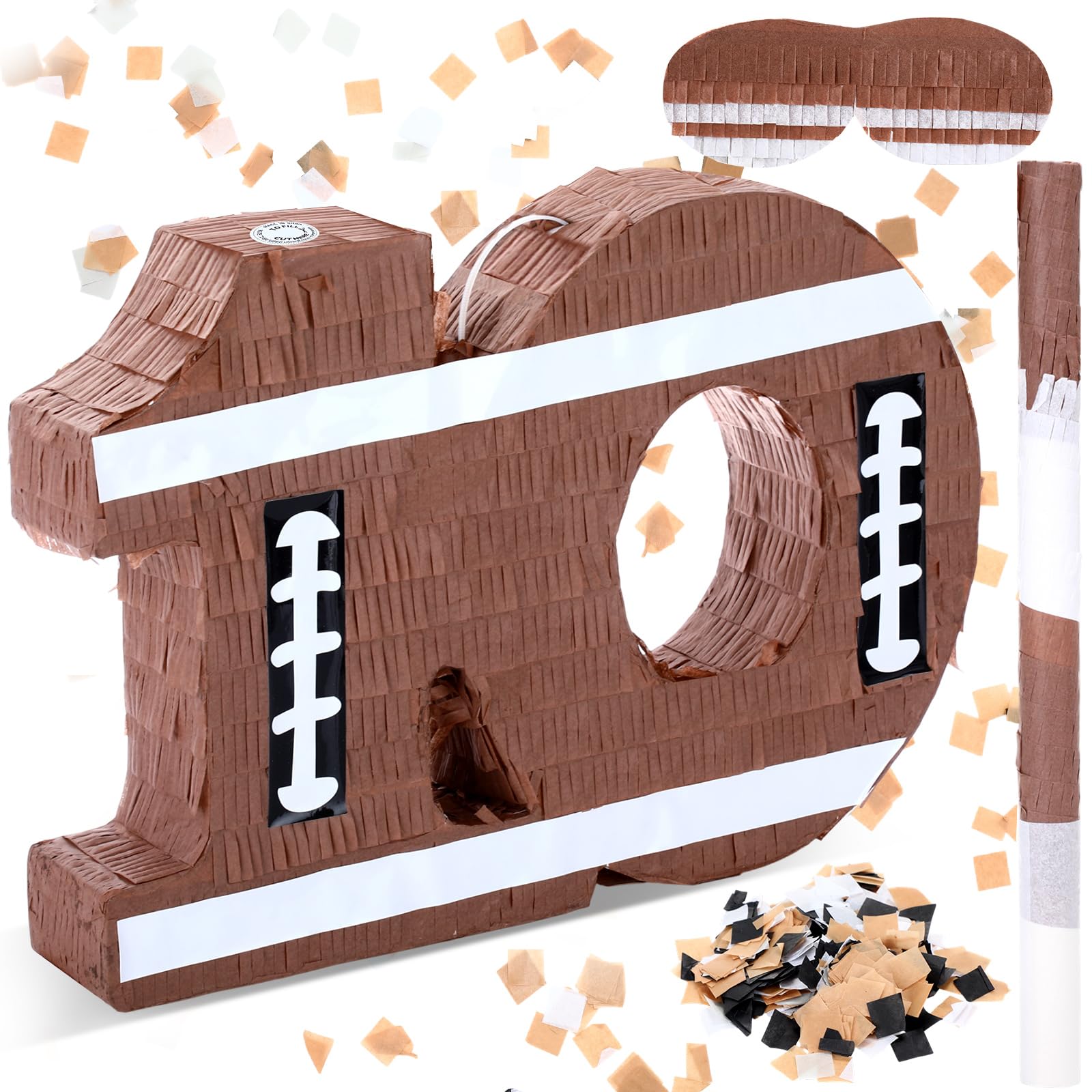 Photo 1 of Poen Number 10 Football Piñata Small Sport Theme Piñata with Bat and Blindfold Confetti for Kids Boys Birthday Party Decoration, 15.7 x 11 x 2.8 Inch