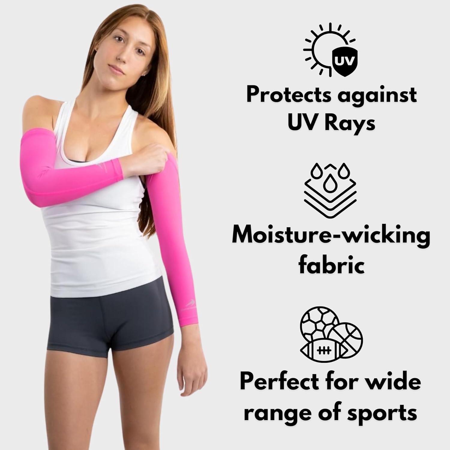 CompressionZ Sports Compression Arm Sleeves Men & Women | Basketball Baseball Football Golf UV Protection & Elbow Pain Relief (Navy + Pink, Medium) Bundle