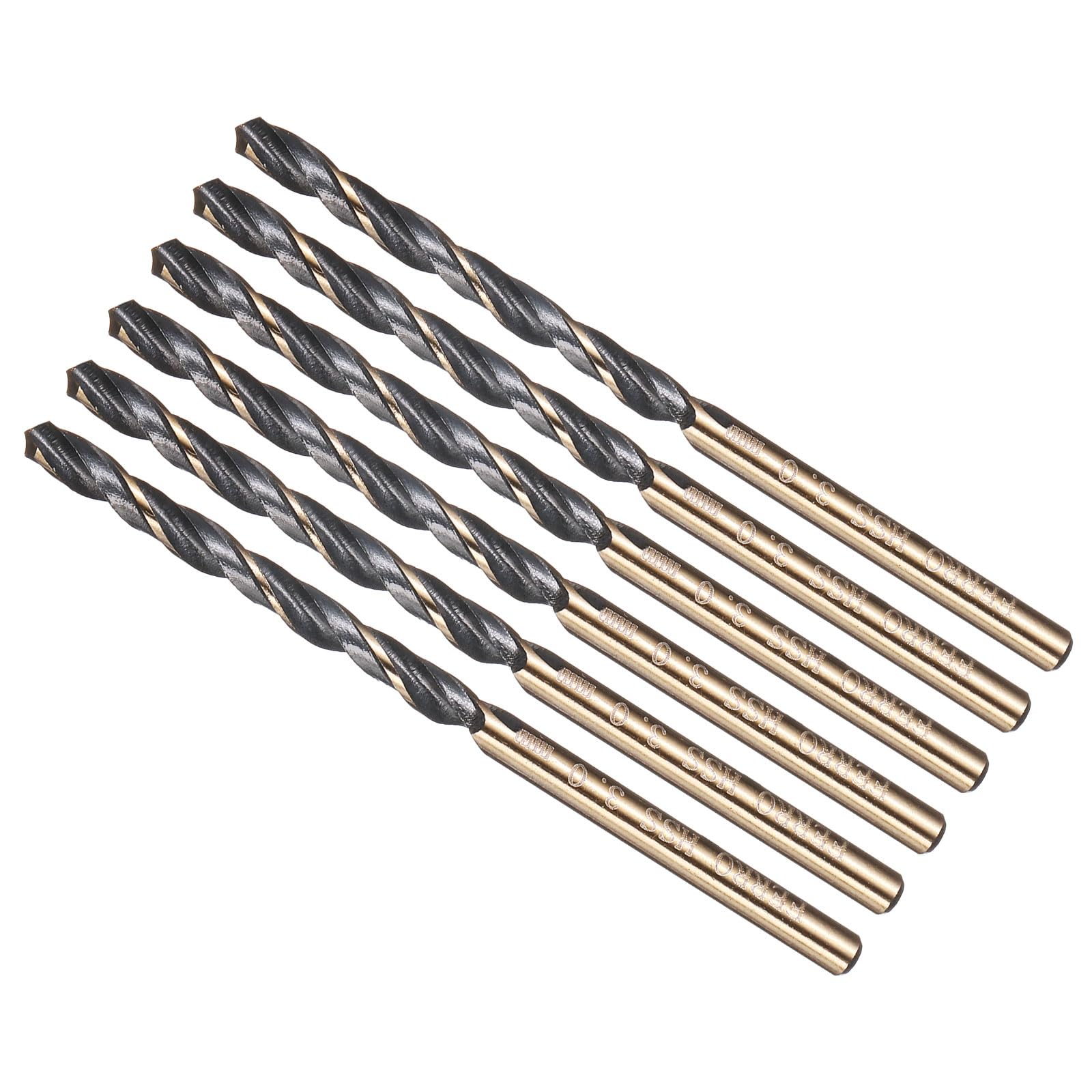 METALLIXITY Drill Bit (3mm) 6pcs, 4341 High-Speed Steel Straight Shank 118° Black and Gold Finish for Copper Aluminum Wood Plastic Medium Hard Metal