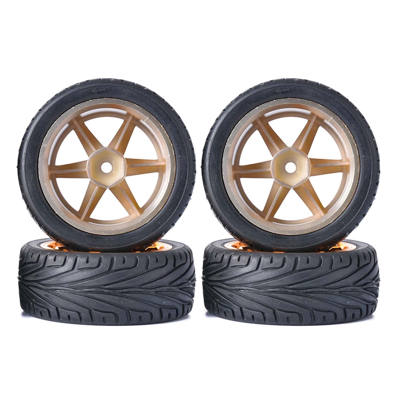 KEEDA 4PCS 1:10 RC Tires and Plastic Wheels Rims for 1/10 HSP HPI Tamiya RC On Road Touring Racing Drift Car (Orange) - Image 2