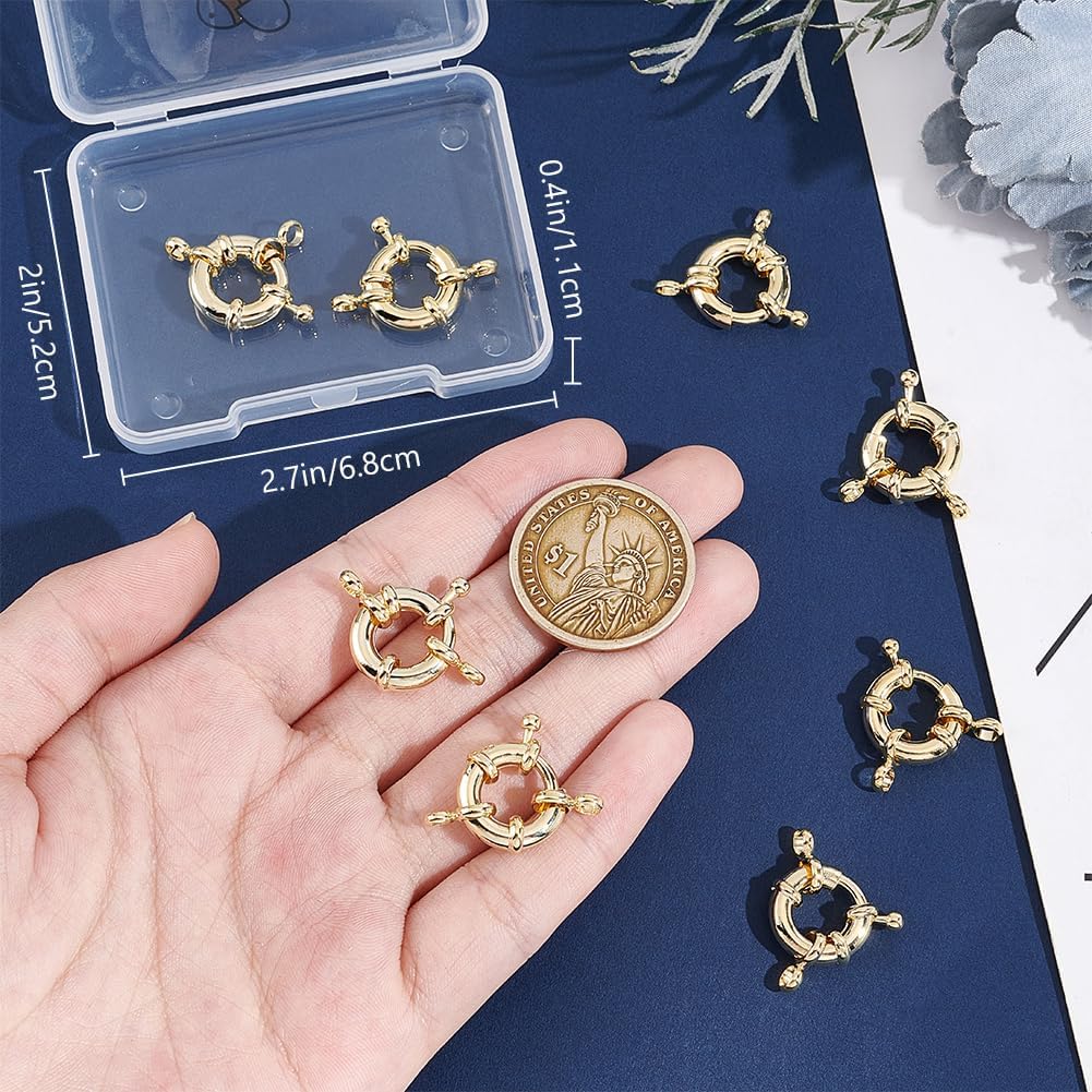 Beebeecraft 1 Box 10Pcs Real 14K Gold Plated Spring Clasps with Round Close Ring Necklace Link Connector Charms Open Trigger Clasp Findings for Jewelry Making Necklaces Bracelets Anklets DIY Crafts