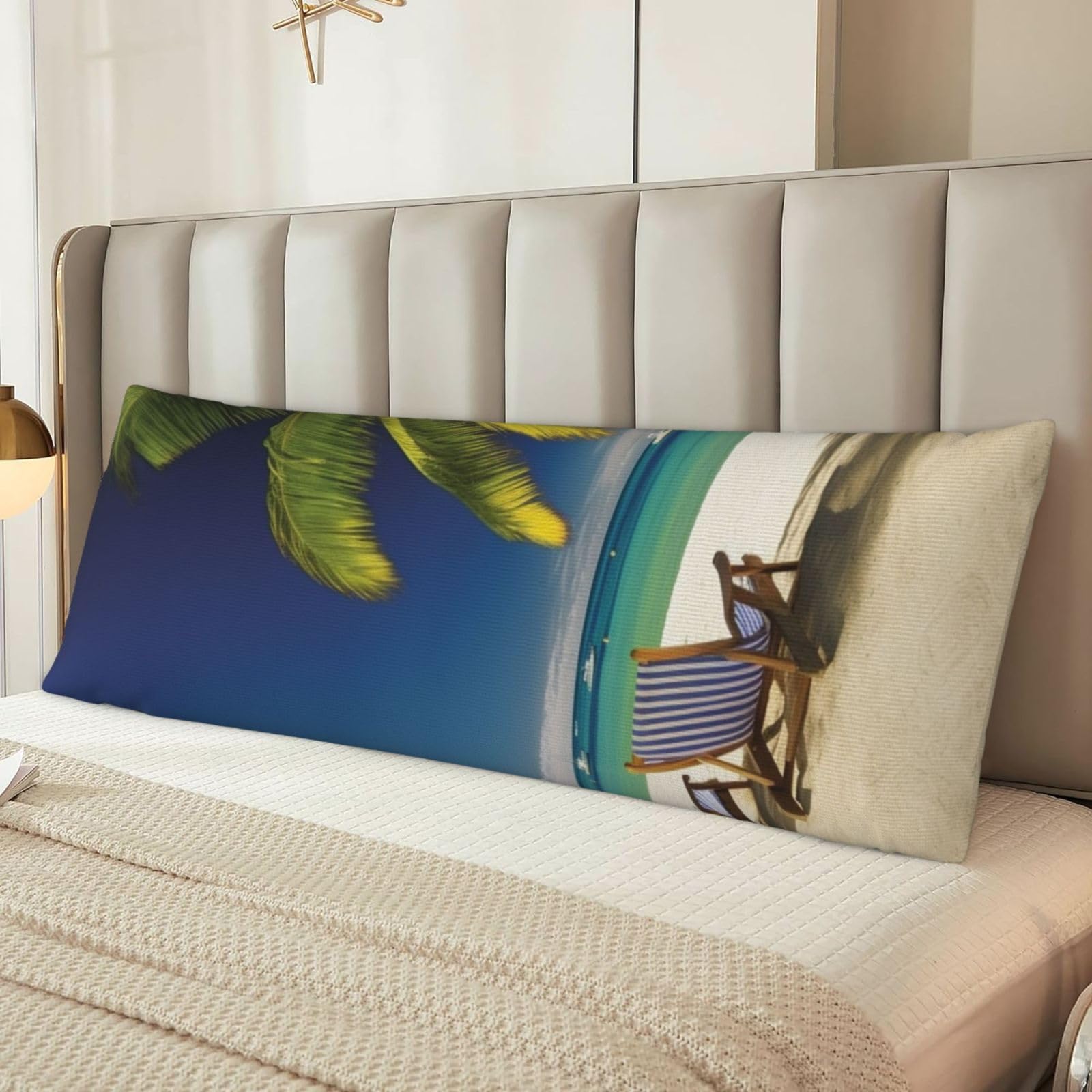 Beach Palm Tree Chairs Boats Body Pillow Cover with Hidden Zipper 54"X20",Ultra Soft Microfiber Long Pillow Case Decorative Bedding Pillowcase Cushion Cover Cases for Bedroom Couch Sofa,Home Gifts