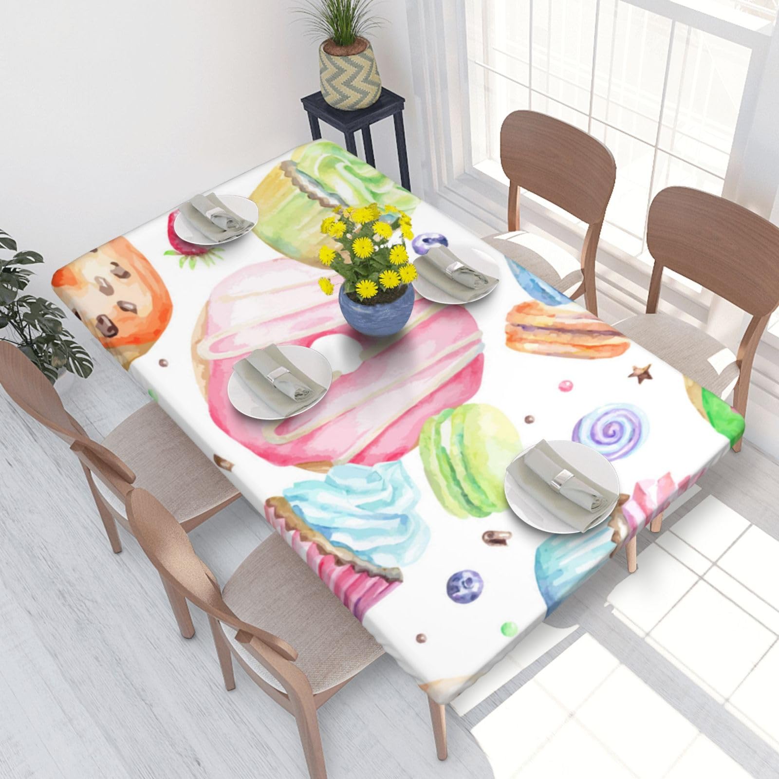 BNVSADC Cupcakes Donuts Muffins Sugar Printed 4FT Tablecloth 122x76 CM Polyester Kitchen Water Resistant Table Cloth Dining Table Decoration Table Covers