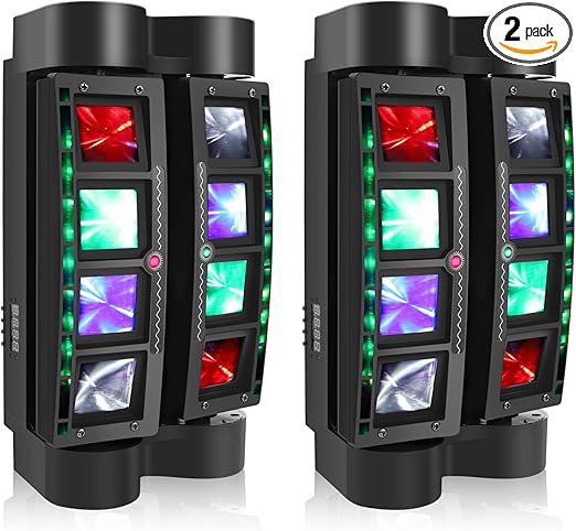 U`King Spider Moving Head Light 8x10W RGBW LEDs Beam DJ Lights and 2 Pixel Light & Laser Lights, Sound Activated/DMX-512 Control Party Disco Wedding Live Stage Lighting, 3 in 1 New Version