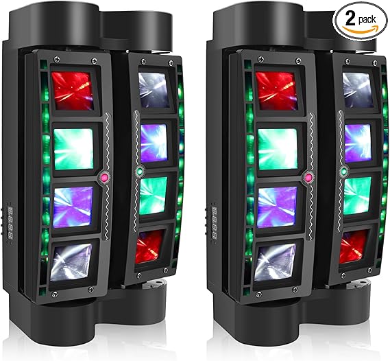 U`King Spider Moving Head Light 8x10W RGBW LEDs Beam DJ Lights and 2 Pixel Light & Laser Lights, Sound Activated/DMX-512 Control Party Disco Wedding Live Stage Lighting, 3 in 1 New Version