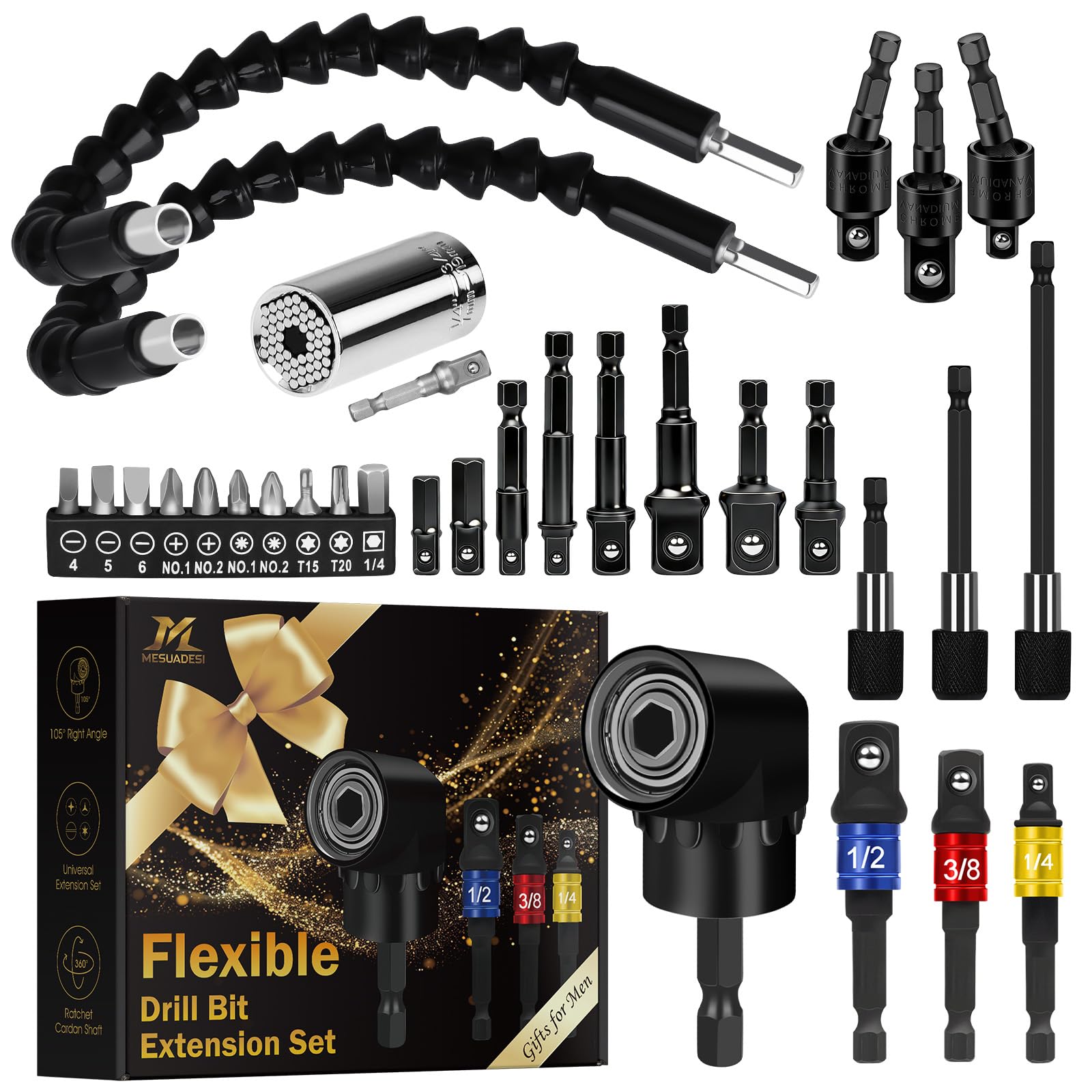 Flexible Drill Bit Extension Set - Right Angle & Rotatable -1 Flexible Drill Bit Extension Set - Right Angle & Rotatable -1