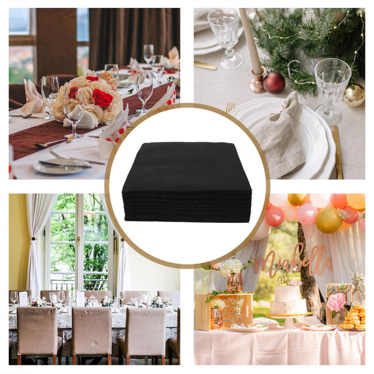 SHINEOFI 100 Servilletas de Papel Negro Desechables para Banquetes y Fiestas Diseño Grueso y Elegante para Suministros de Mesa
