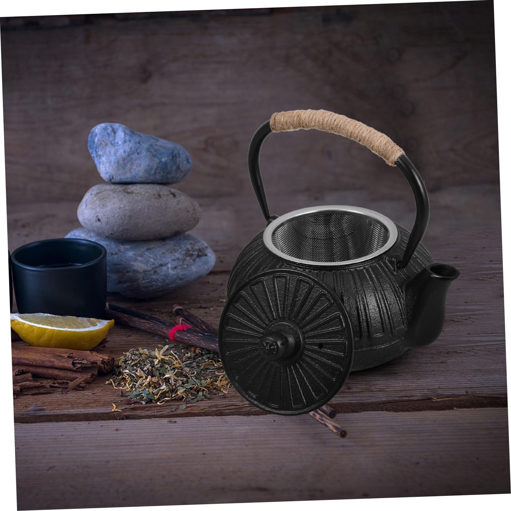 Cabilock tetera de hierro fundido pava inducción retro largo té y con teteras cafetera de camping tetera para acampar tetera china tetera de estufa tetera japonesa planchar Negro
