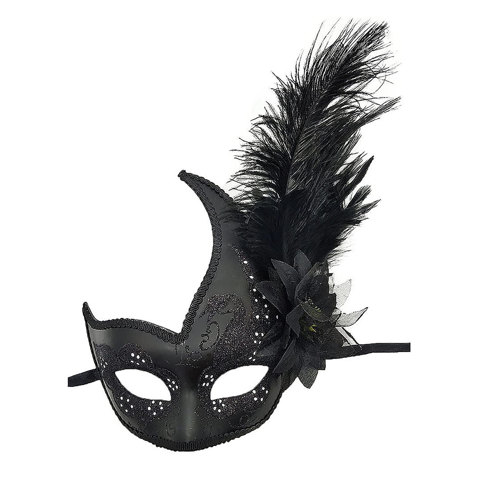 JIAHG Womens Feather Masquerade Mask Mysterious Halloween Costume Half Face Mask Eye Mask with Red & Black Plumes Elegant Venetian Mardi Gras Mask Fancy Dress Cosplay Masks