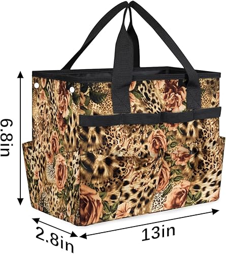 Miniatura 3 de Rose Leopard Print Garden Tool Tote Bag for Women Men Gardening Tool Storage Bags with 10 Pockets Standable Garden Home Tool Kits Organizer for