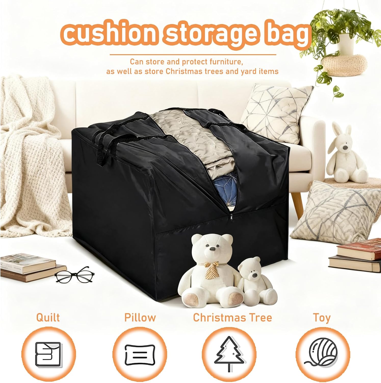 TourKing Outdoor Cushion Storage Bag 68 Inch,Extra Large Waterproof Patio Pillow Cover,Heavy-Duty Zipper & Padded Handles,for Patio Furniture Cushions Protection,Multi-Season Christmas Tree Storage